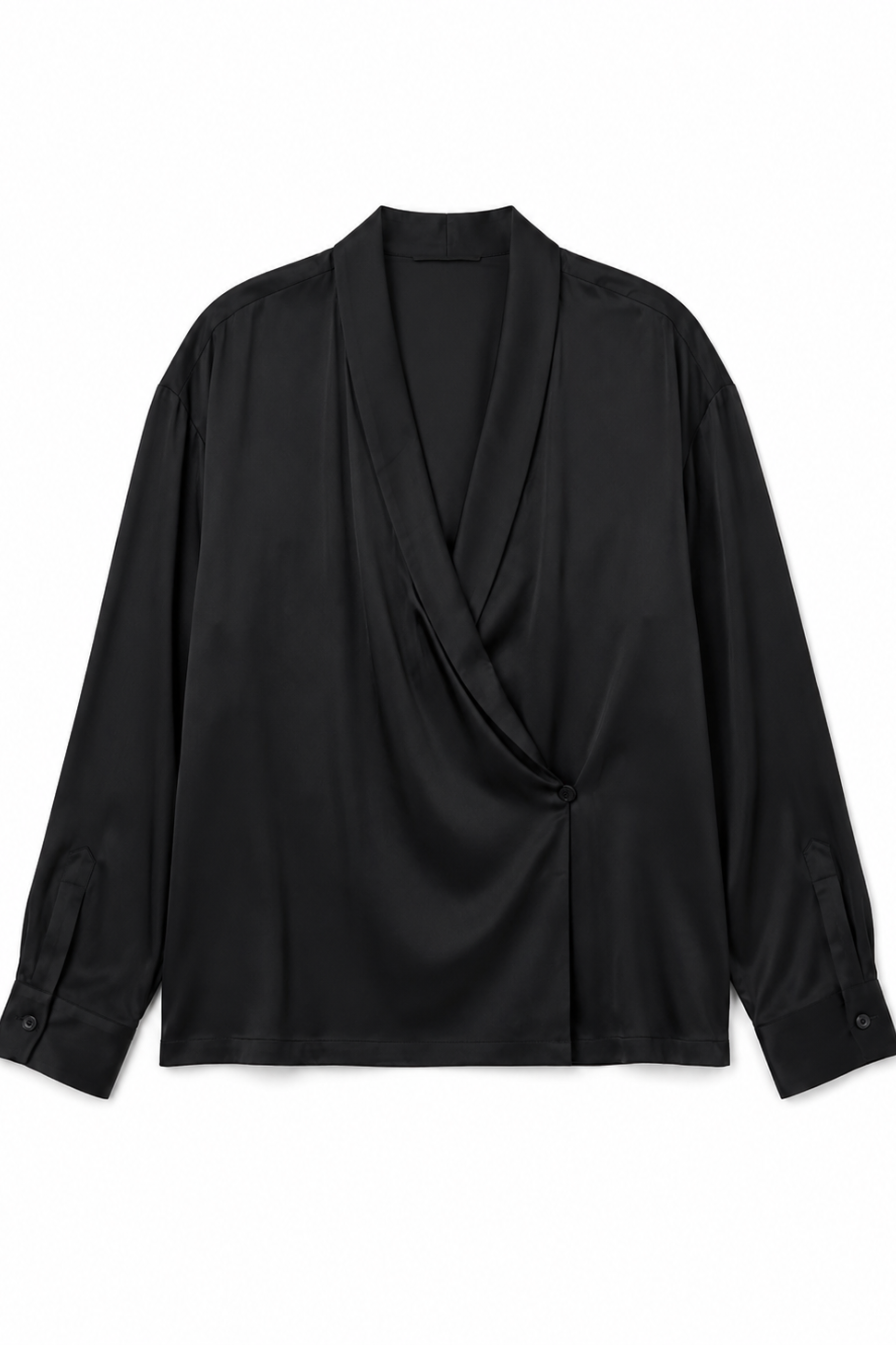 Eco Acetate Viscose Wrap Shirt Jacket - Black