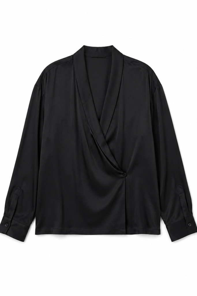 Eco Acetate Viscose Wrap Shirt Jacket - Black