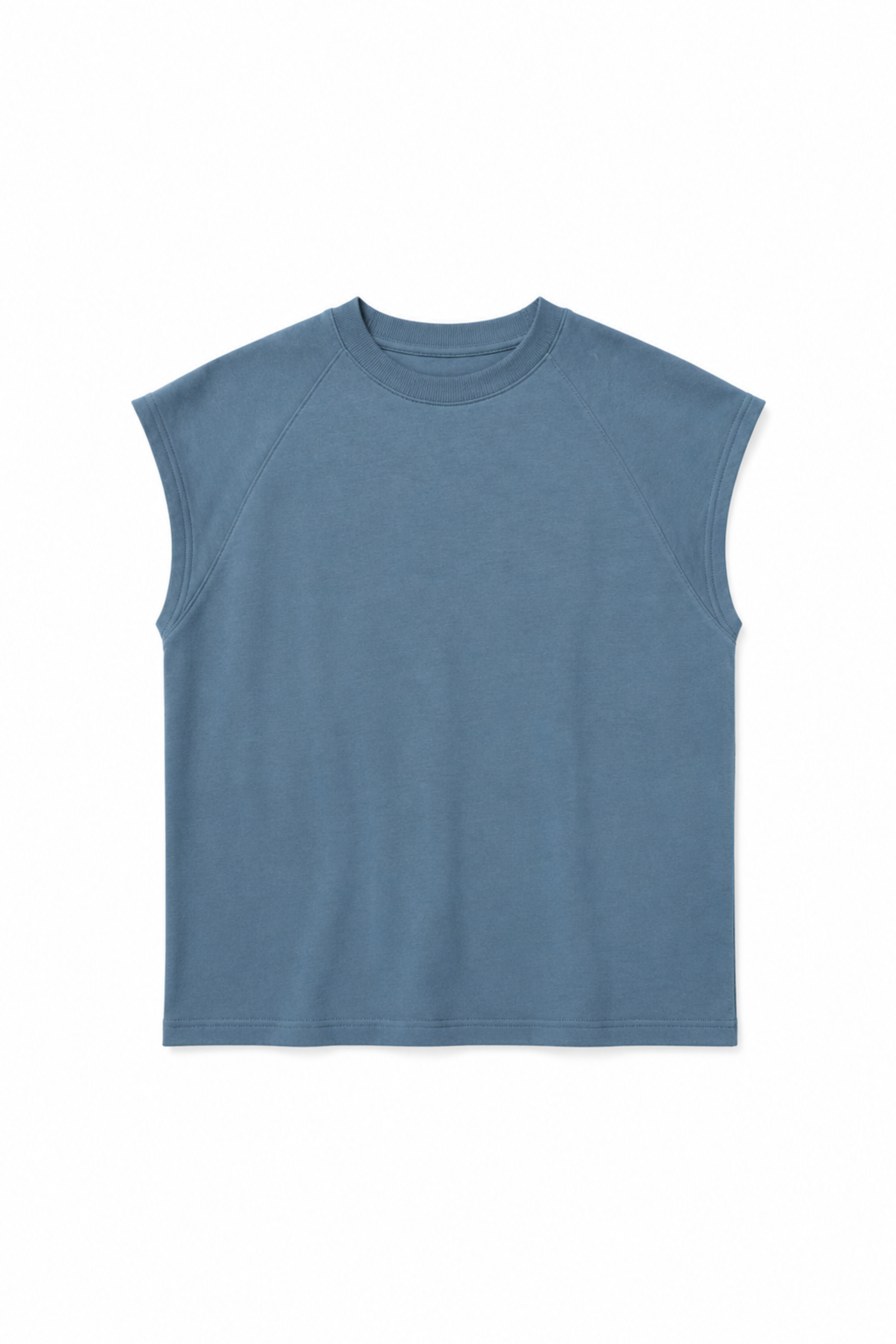 Light Weight Sweatshirting Sleeveless Easy Top - Blue Grey