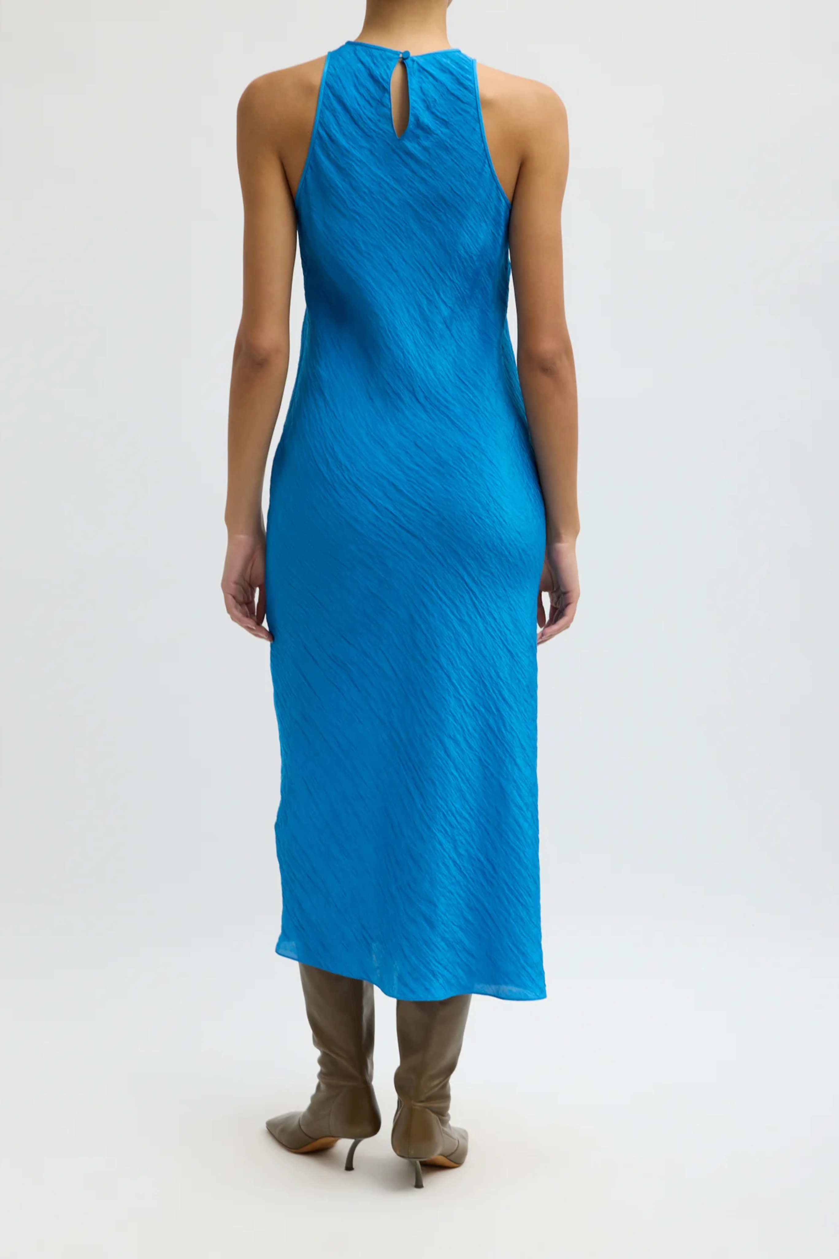 The Crinkle Slip Midi Bias Dress - Bright Blue