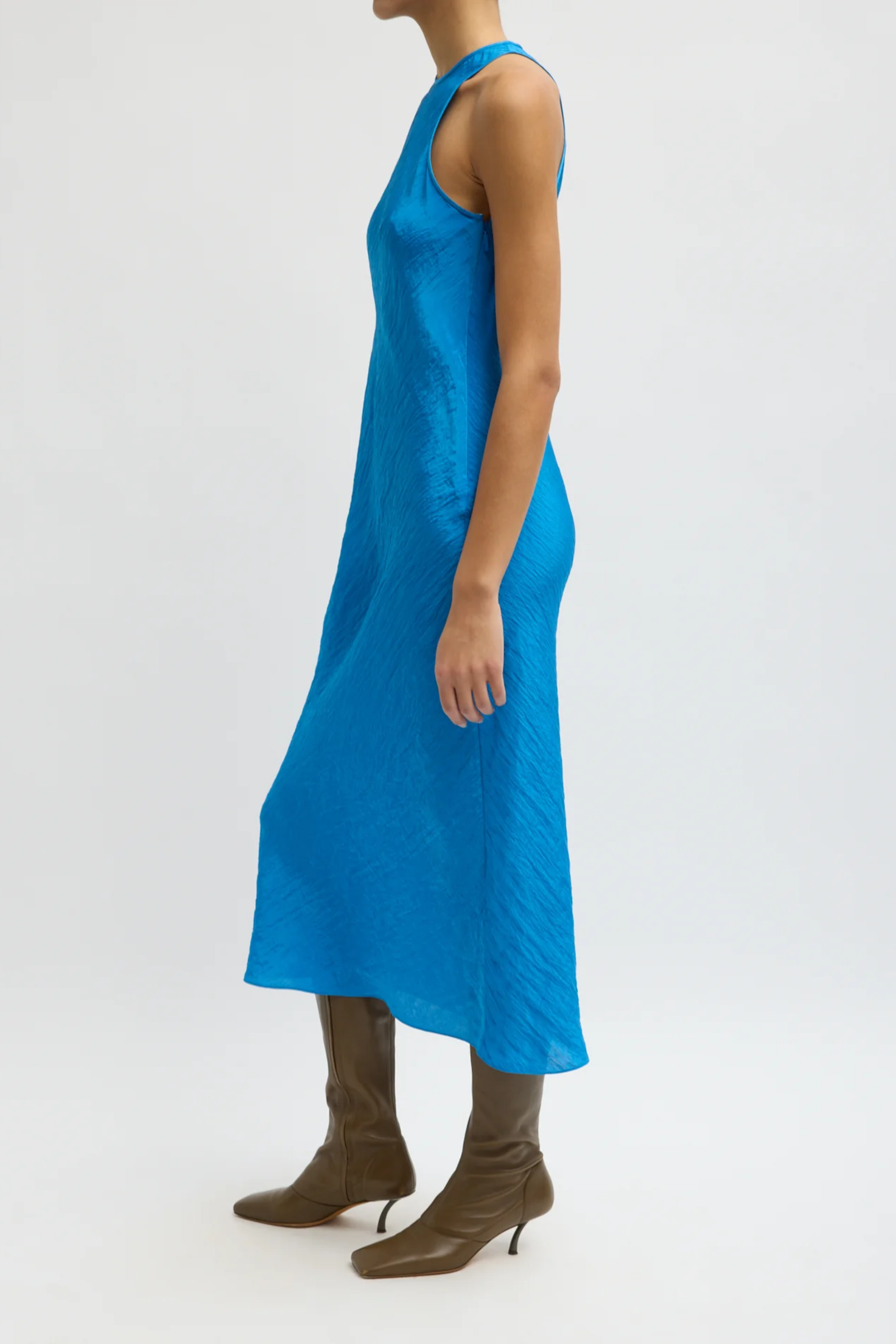 The Crinkle Slip Midi Bias Dress - Bright Blue
