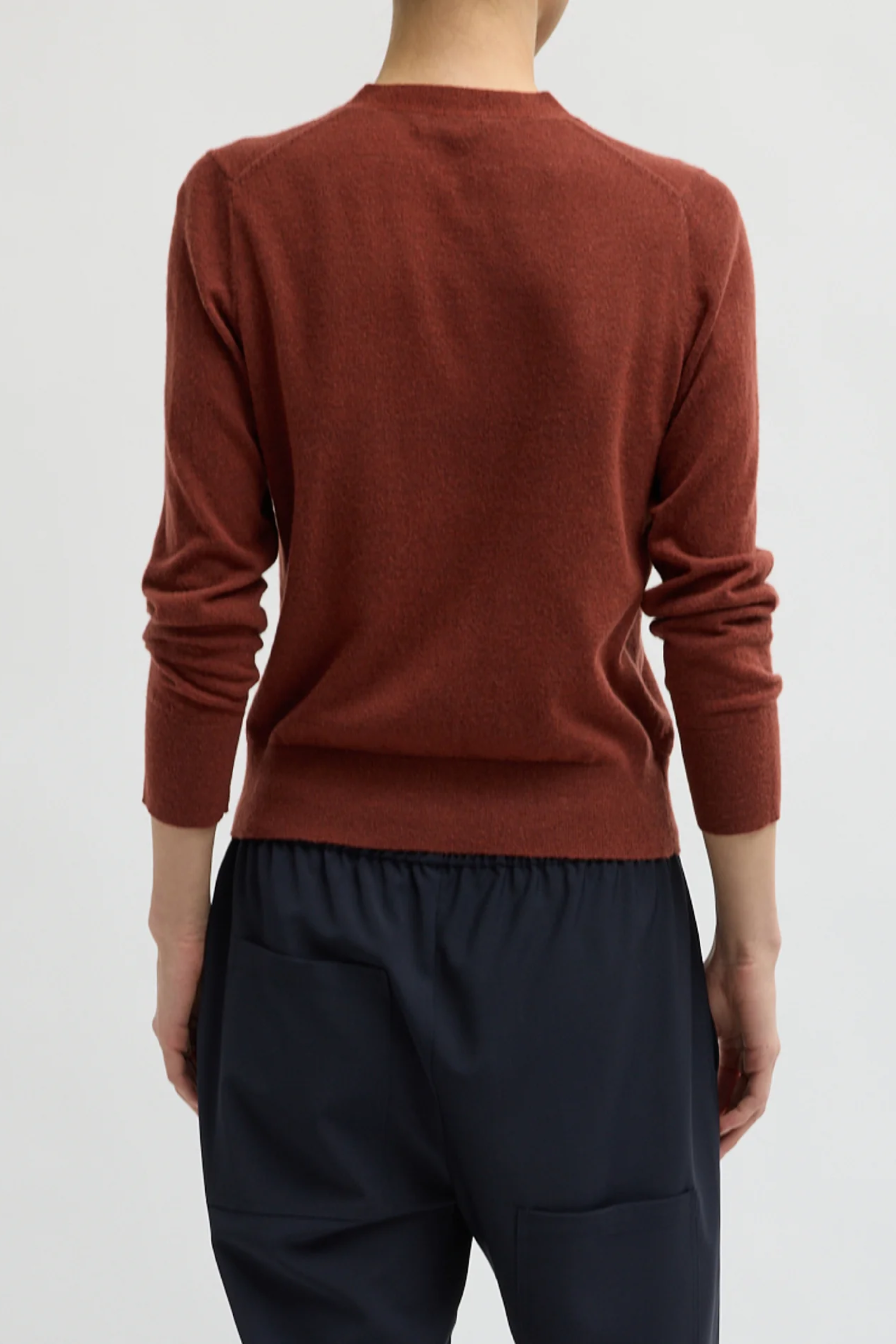 Skinlike Mercerized Wool Vneck Shrunken Cardigan - Red Clay
