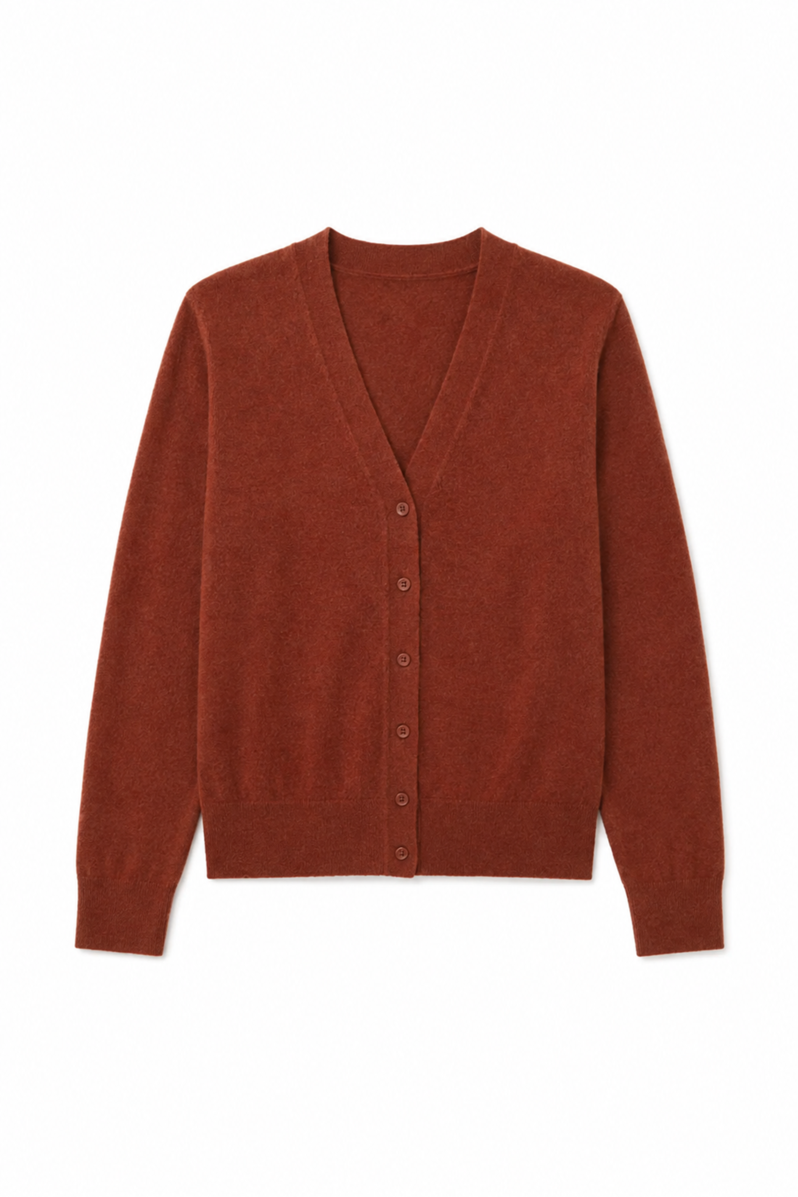 Skinlike Mercerized Wool Vneck Shrunken Cardigan - Red Clay