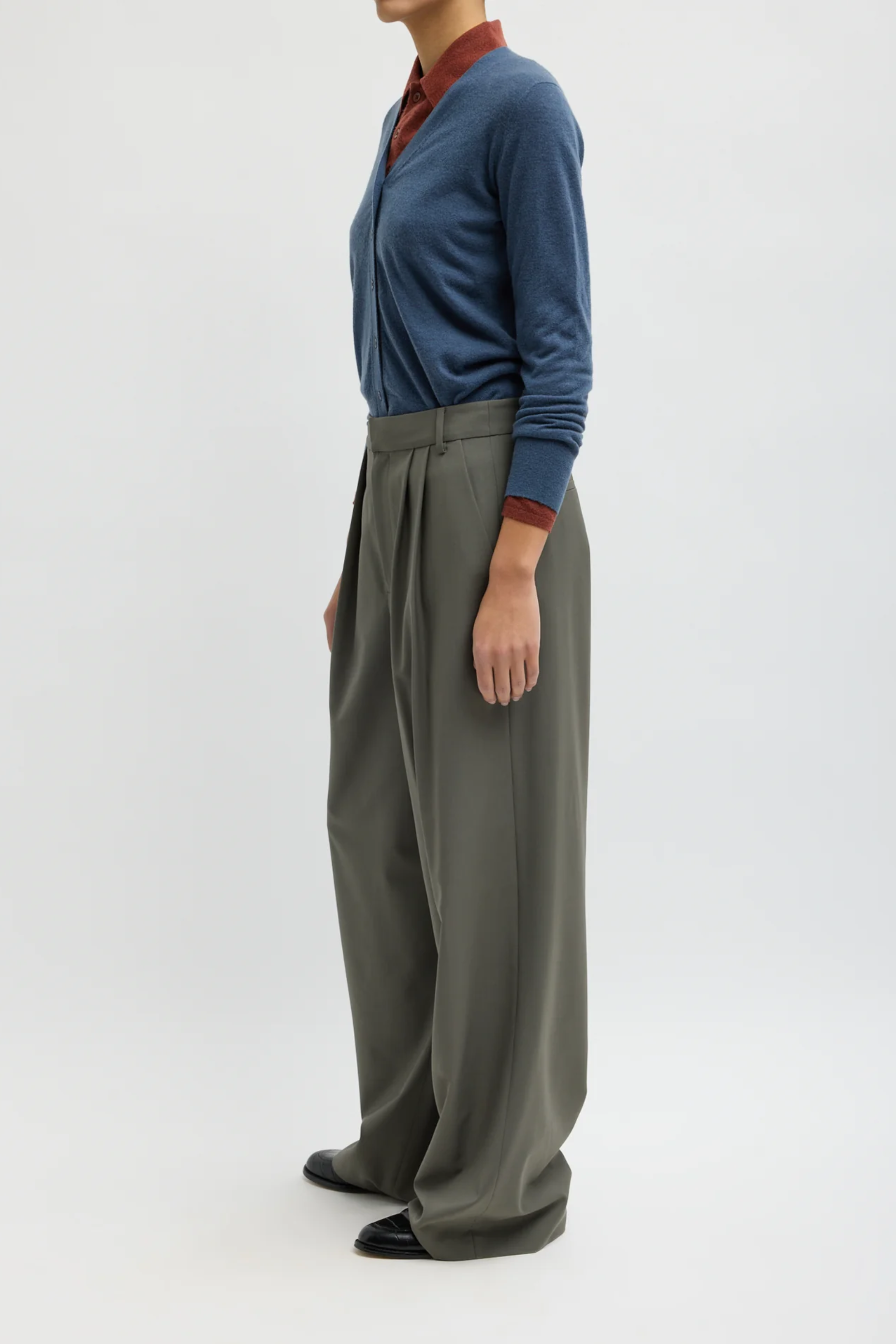 Faeduardo Tropical Wool Stella Pant - Dark Stone
