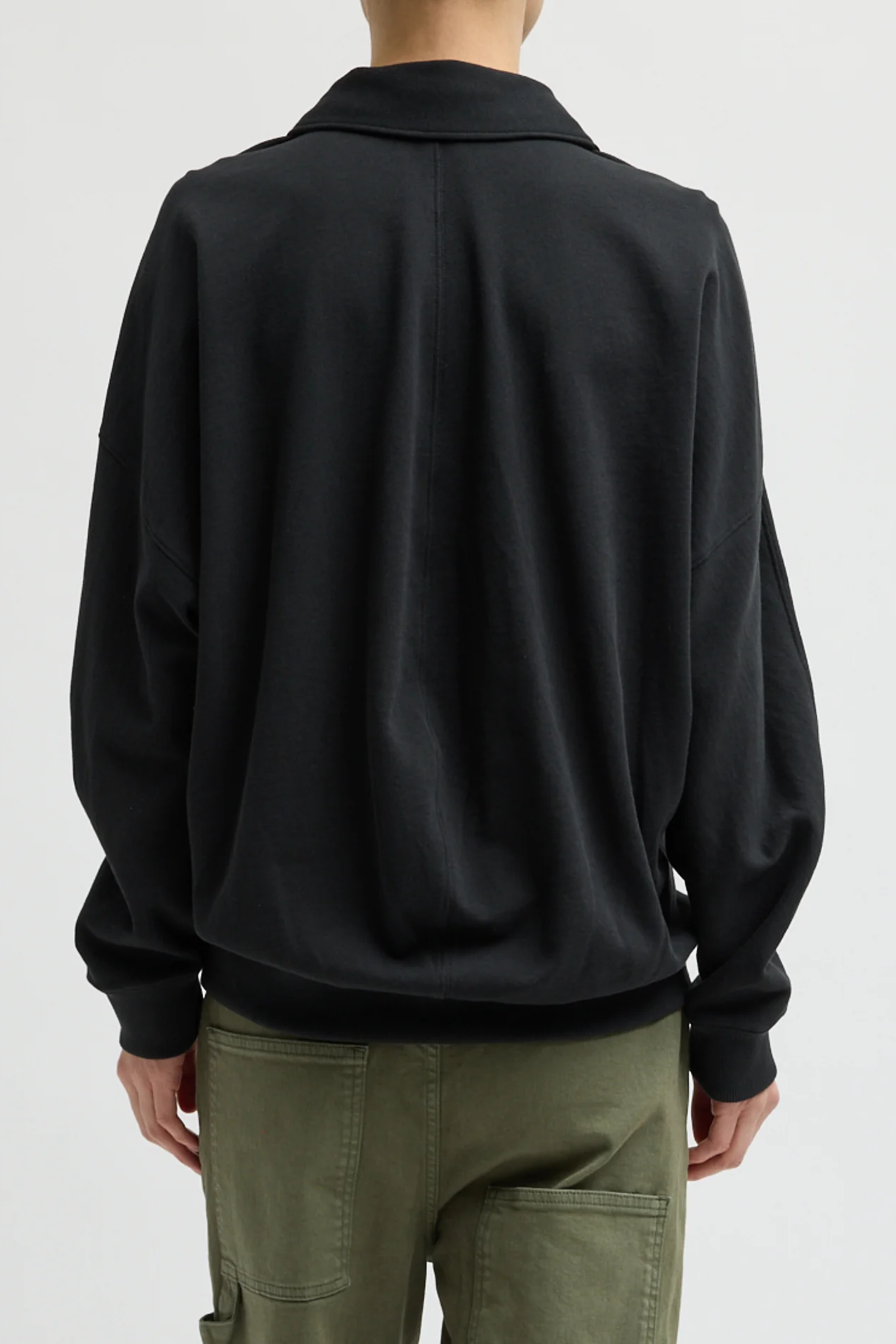 Light Weight Sweatshirting Polo Collar Sweatshirt - Black