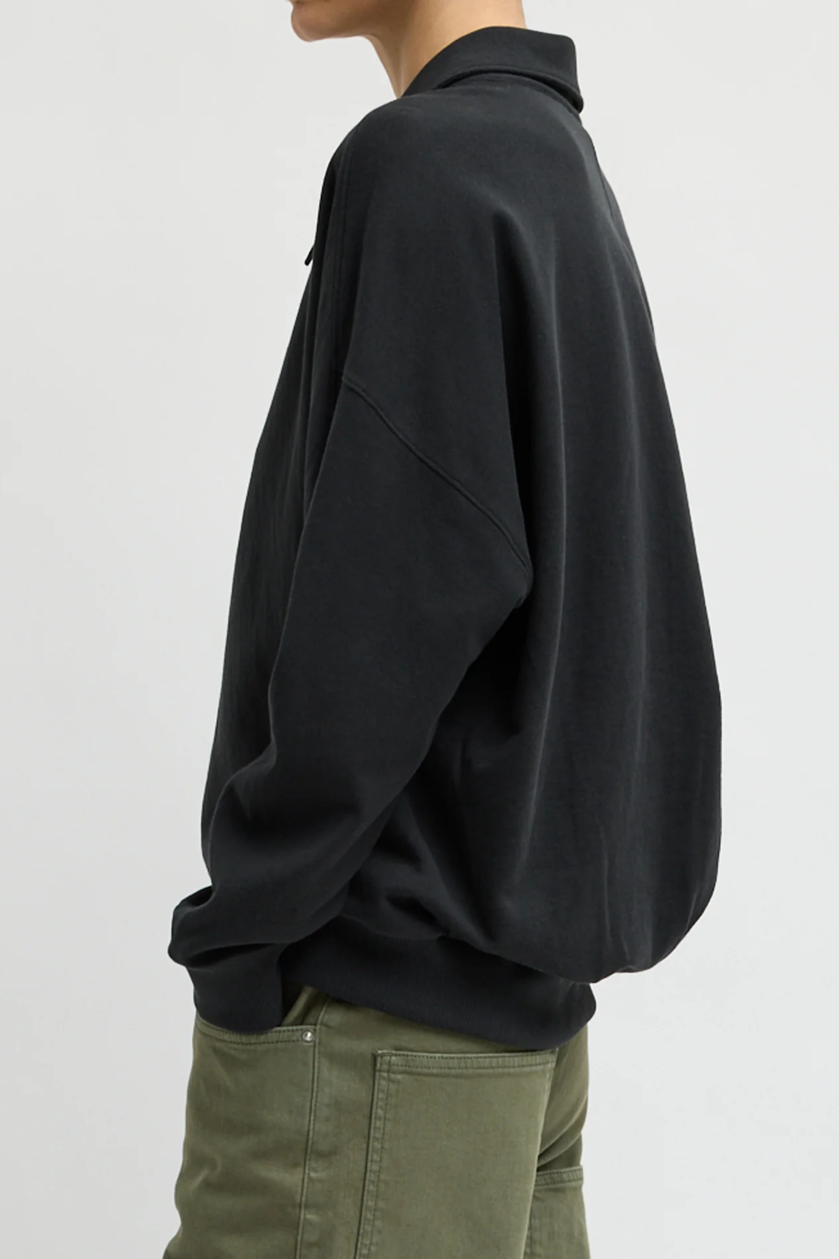 Light Weight Sweatshirting Polo Collar Sweatshirt - Black