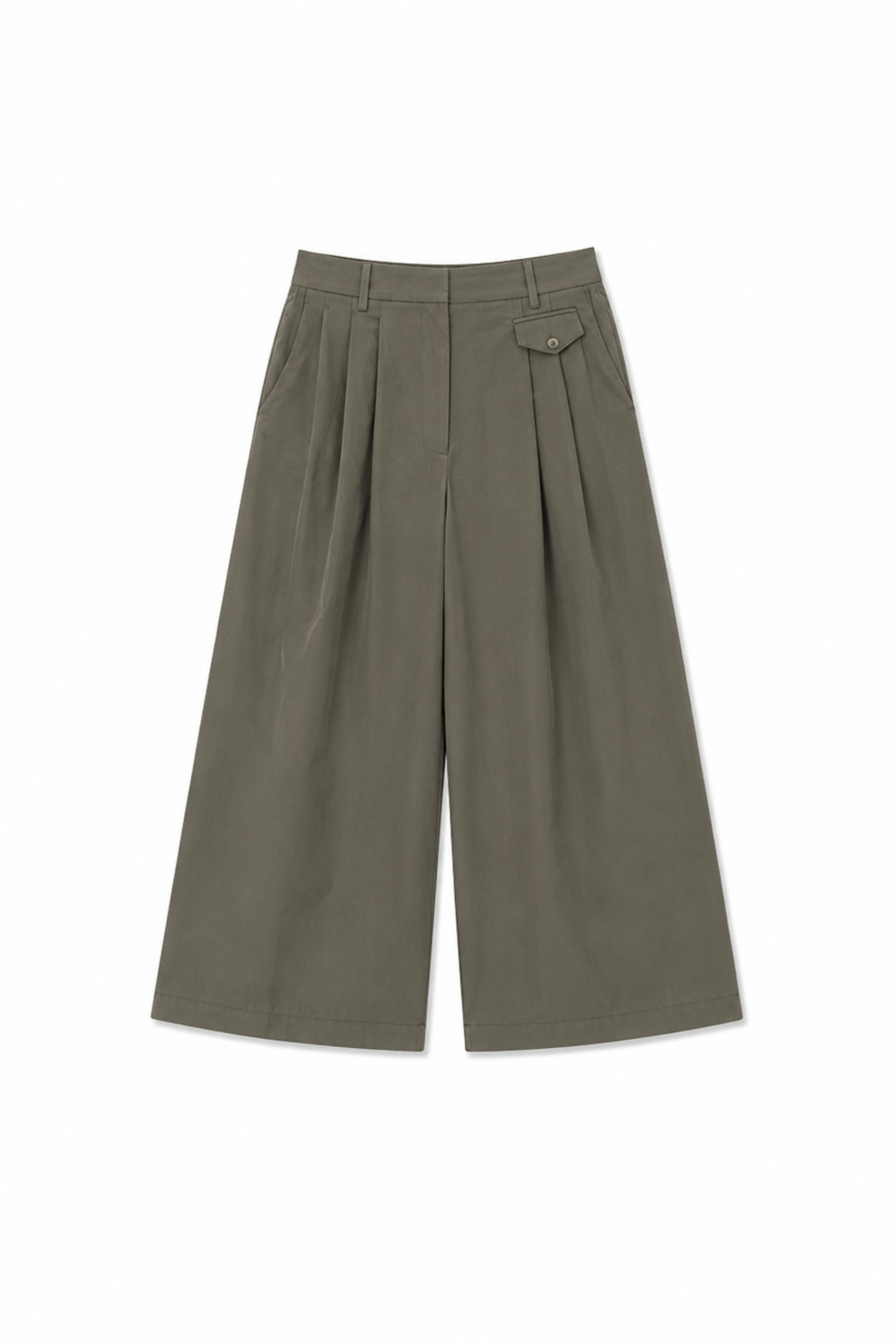 Bio Twill Triple Pleat Cropped Pant - Dark Stone