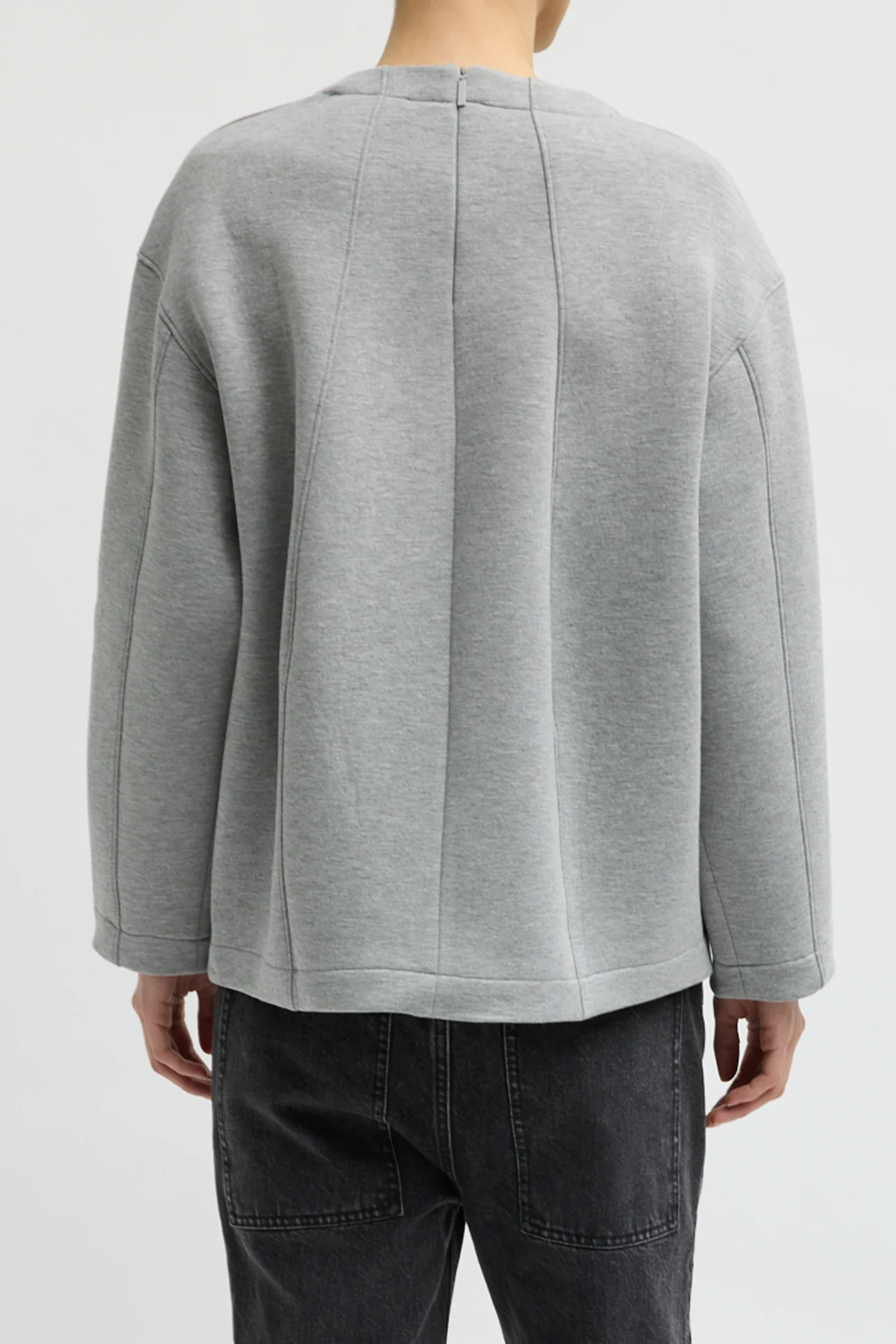 Bonded Viscose Crewneck With Folded Panel - Heather Grey