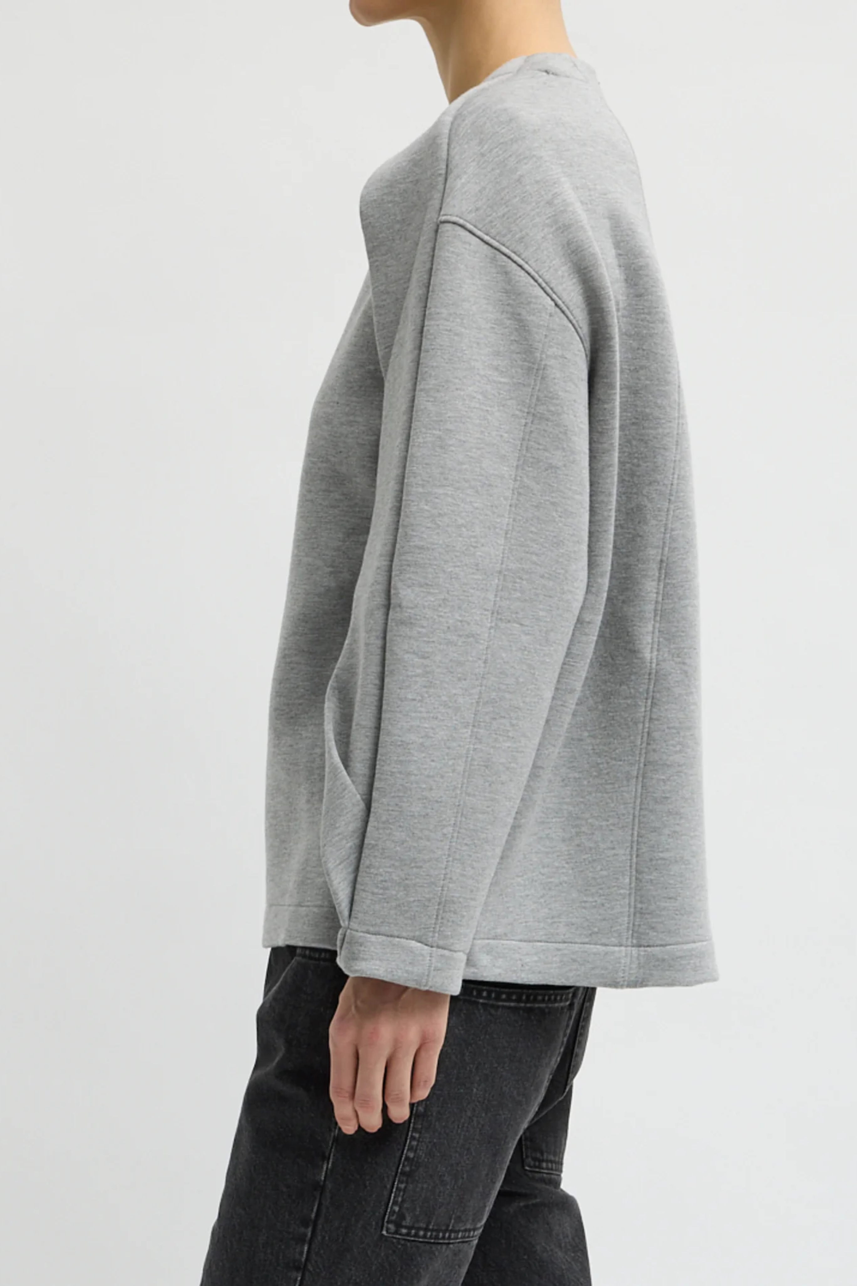 Bonded Viscose Crewneck With Folded Panel - Heather Grey