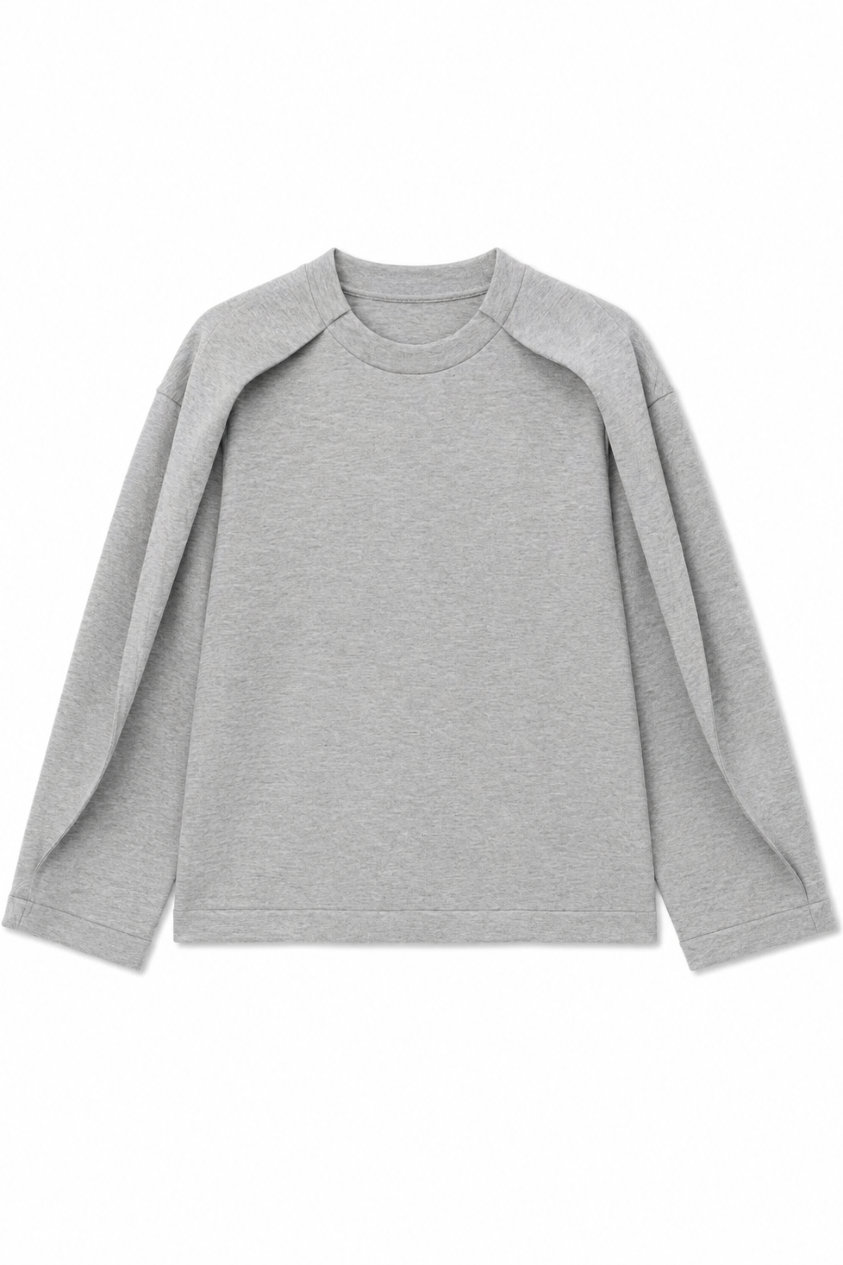 Bonded Viscose Crewneck With Folded Panel - Heather Grey
