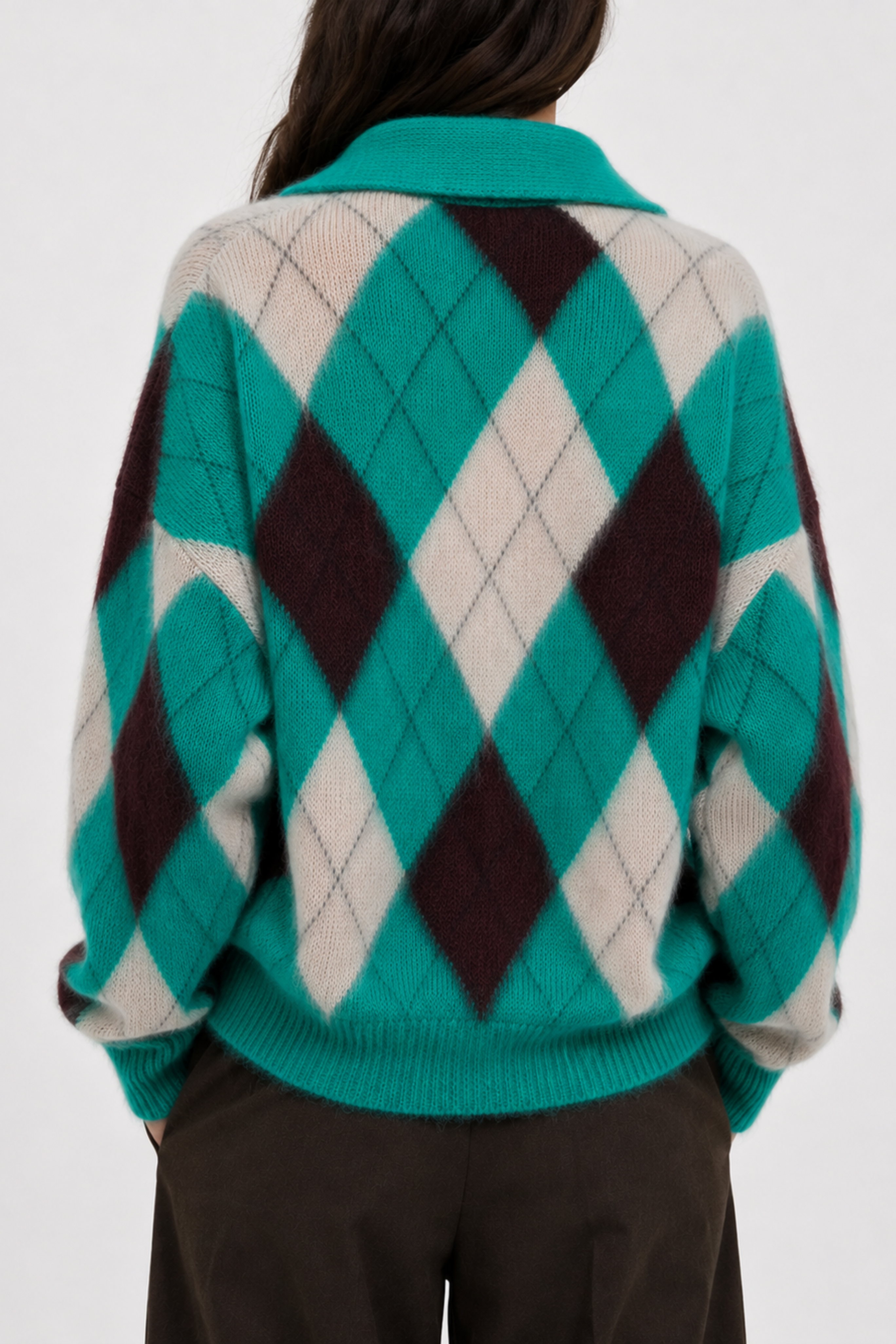 Argyle Alpaca Intarsia Maxi Polo Sweater