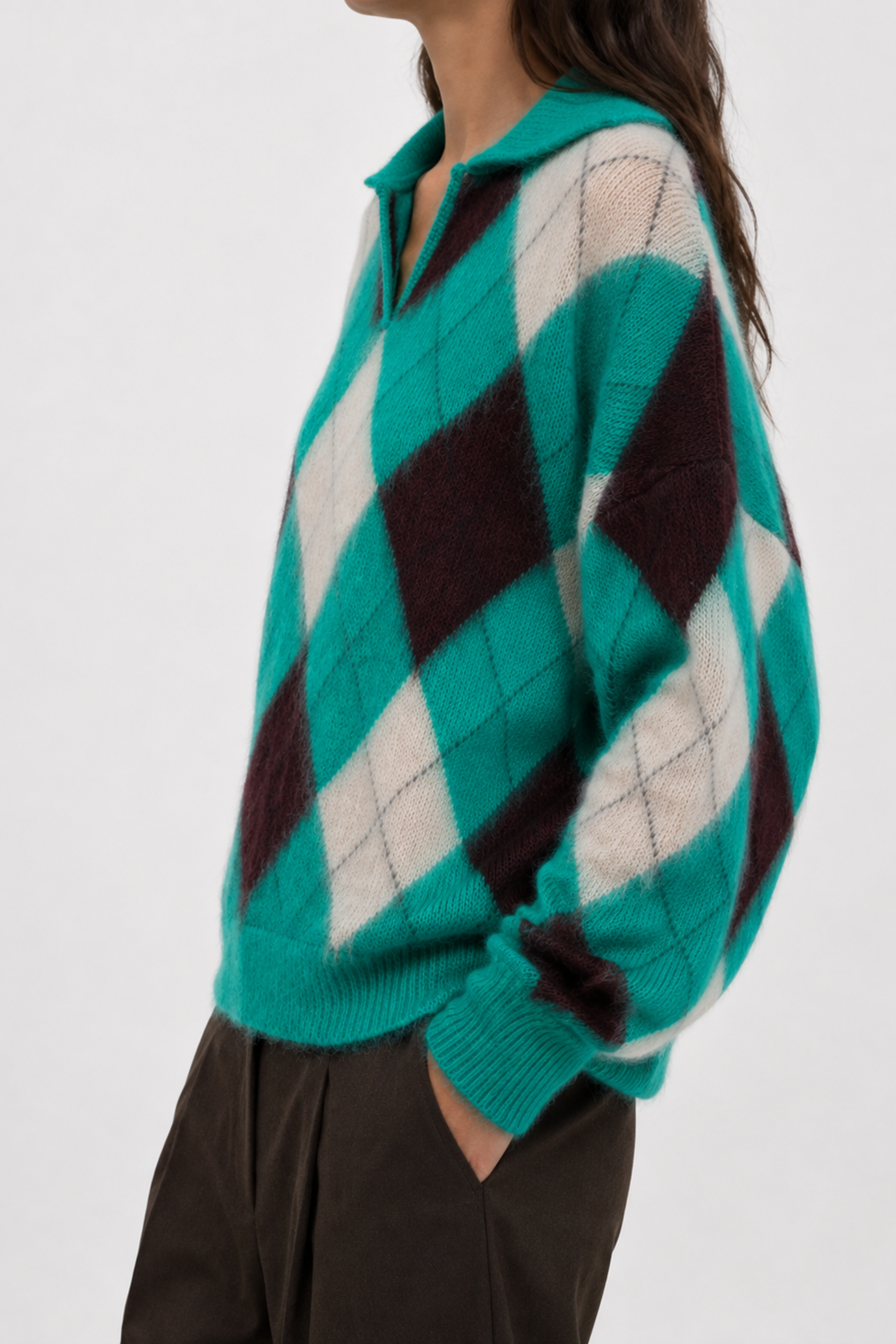 Argyle Alpaca Intarsia Maxi Polo Sweater