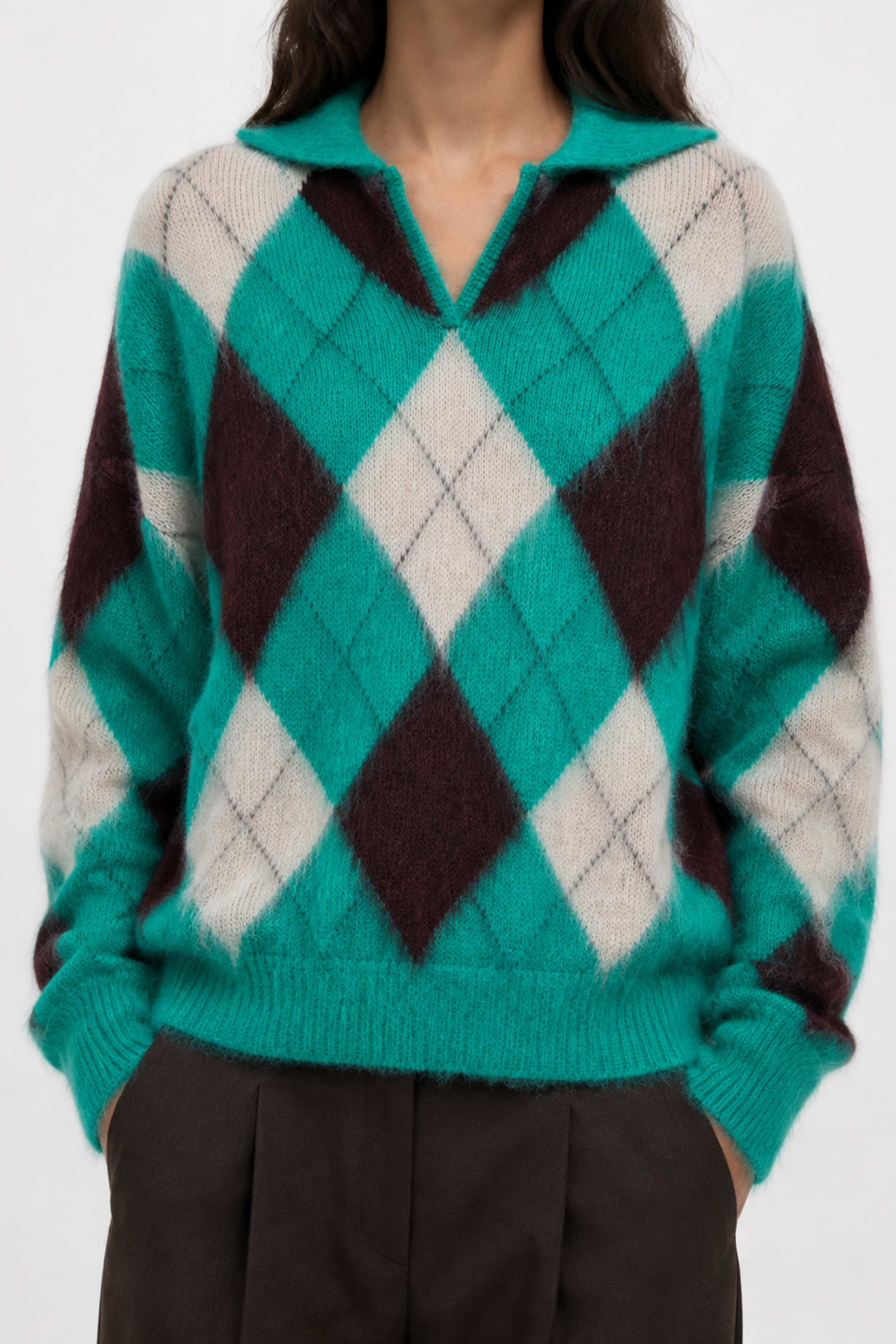 Argyle Alpaca Intarsia Maxi Polo Sweater