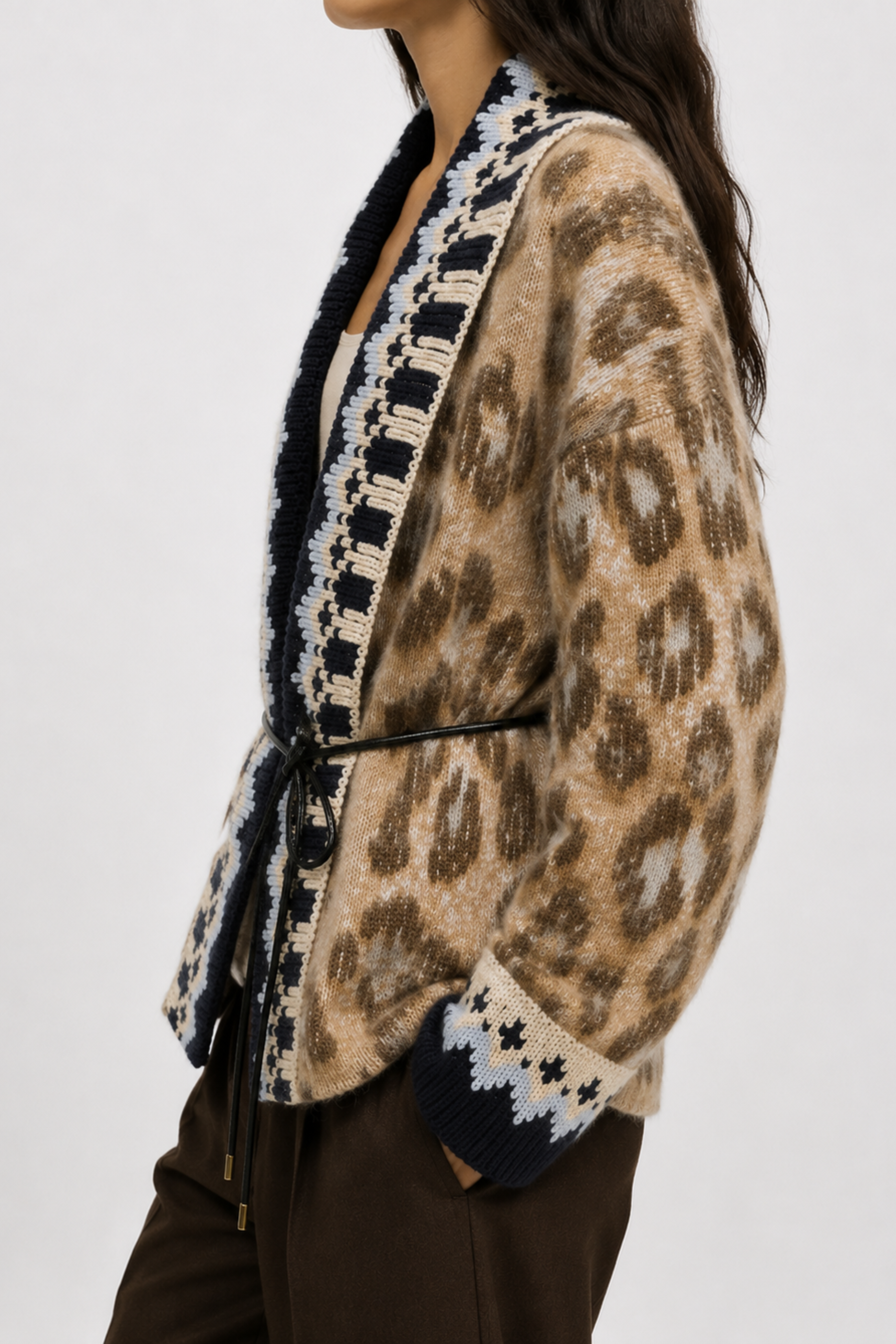 "The Brit Leopard" Jacquard Alpaca Cardigan