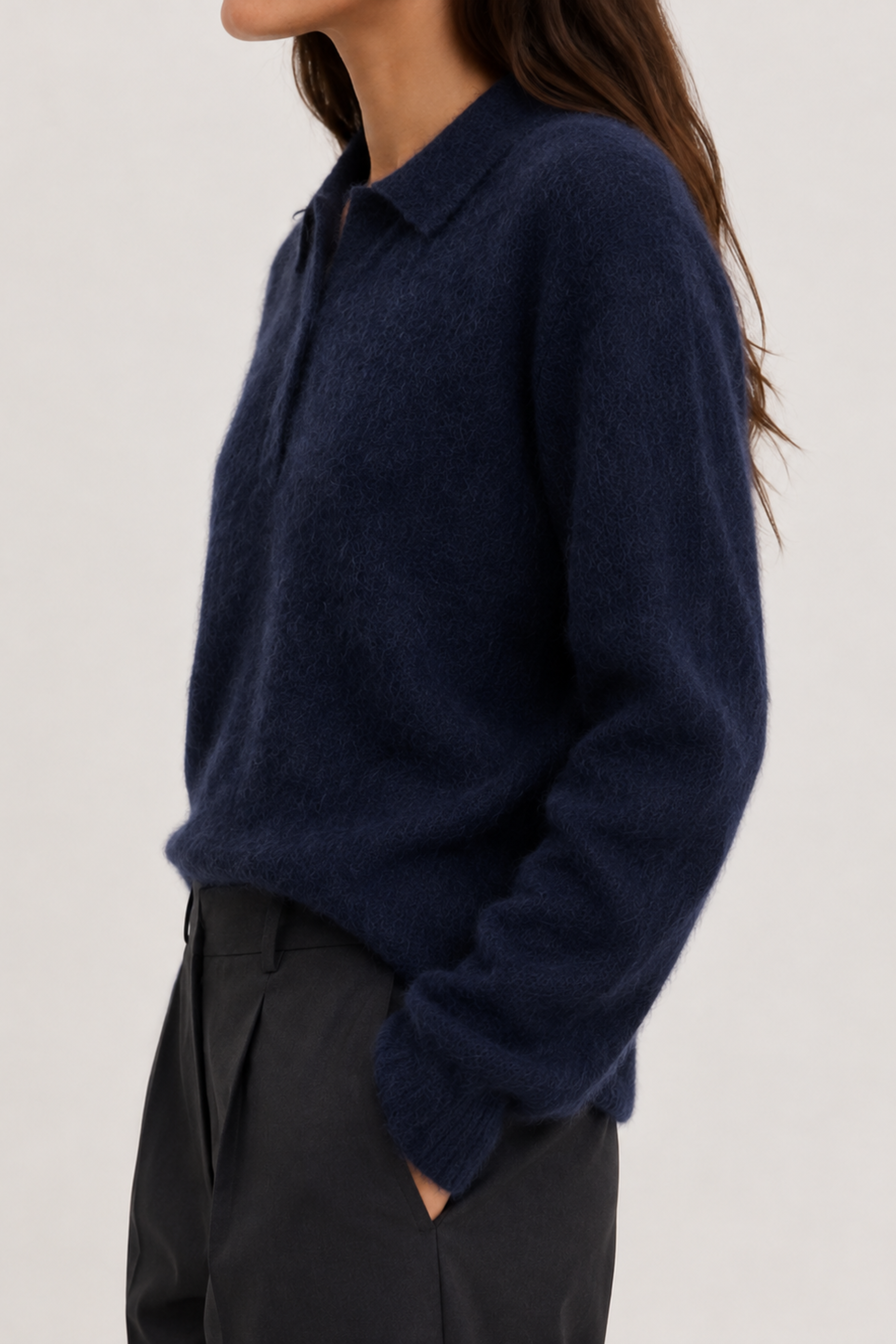 Gauzed Cashmere Polo Sweater