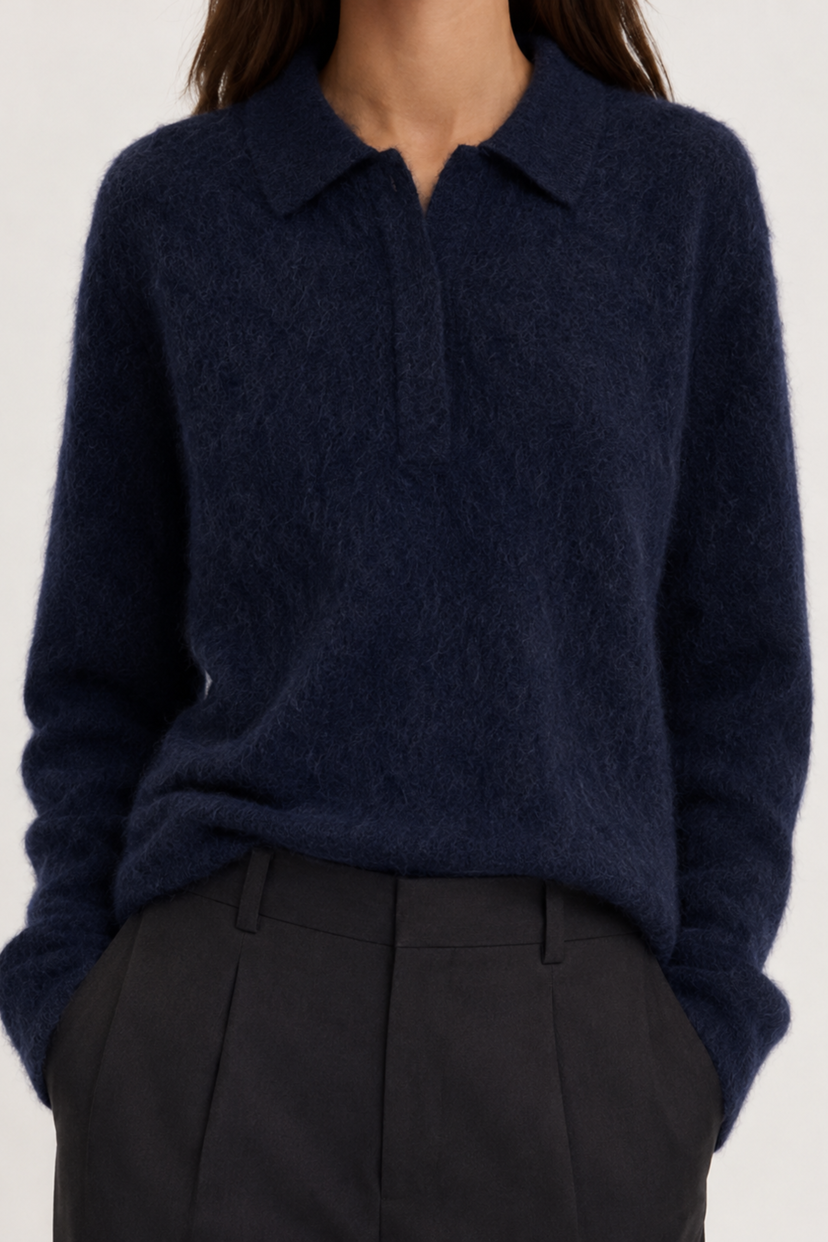 Gauzed Cashmere Polo Sweater