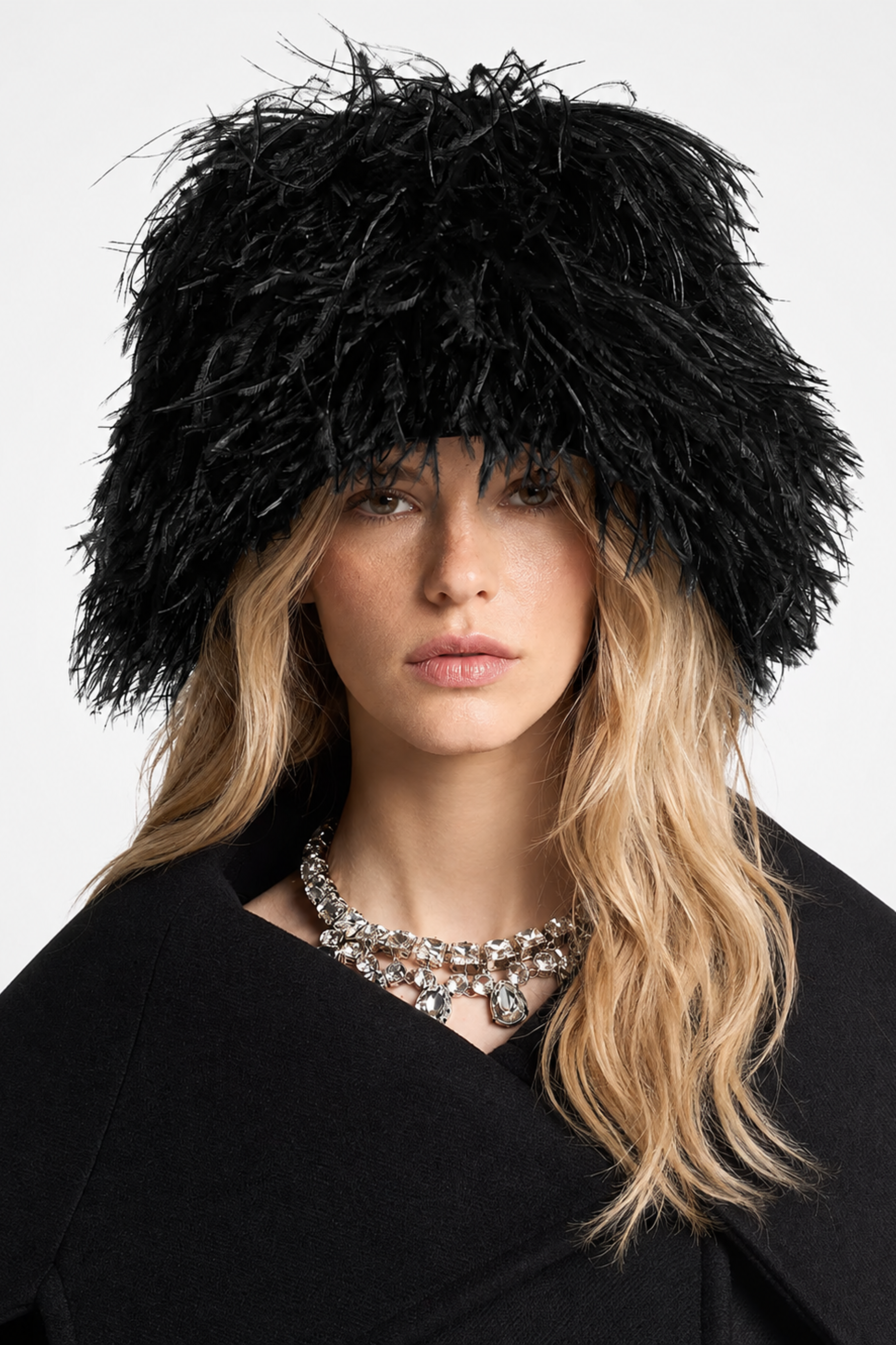 Hand Embroidered Ostrich Plumes Shell