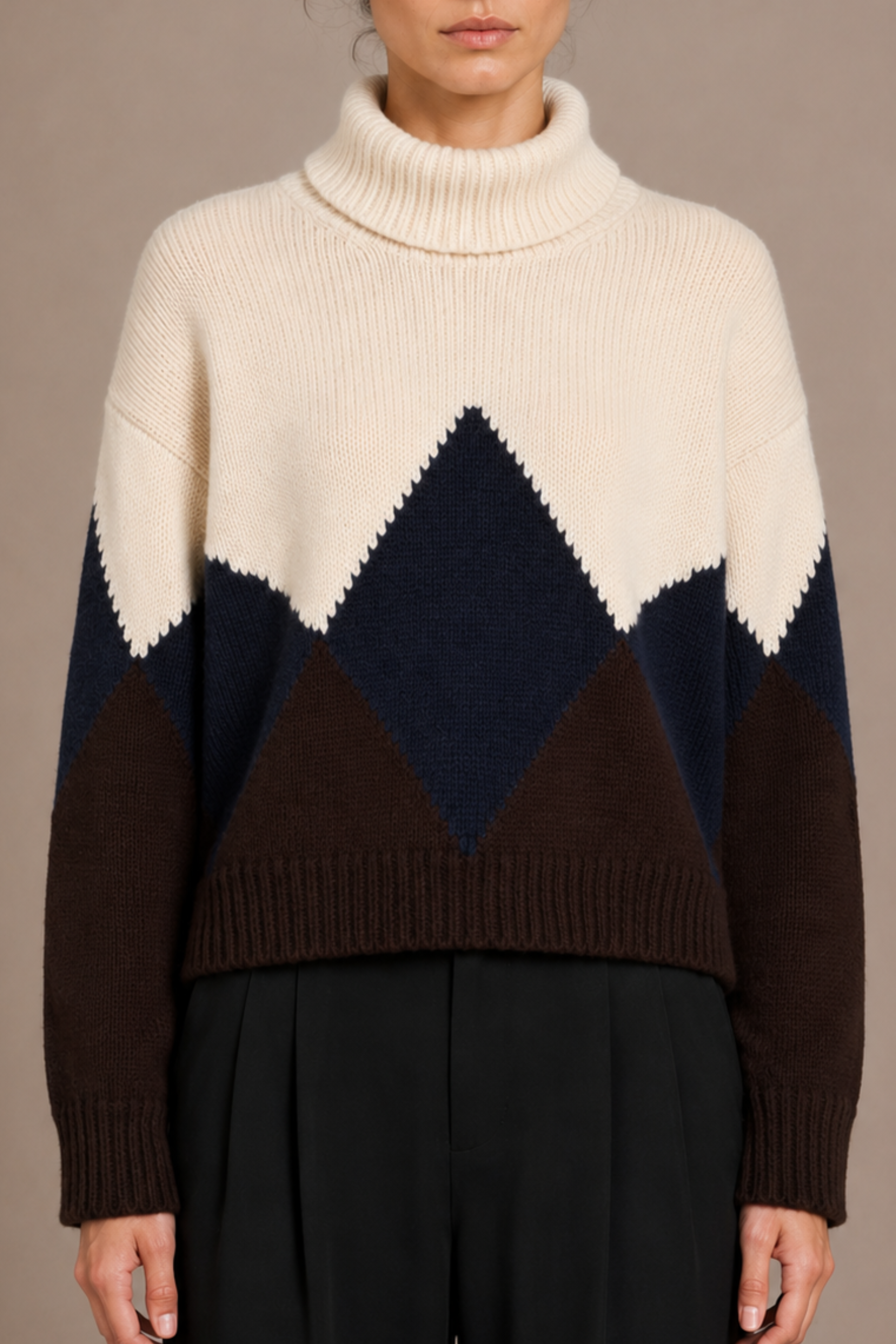 Oren Intarsia Turtleneck in Cashmere Wool