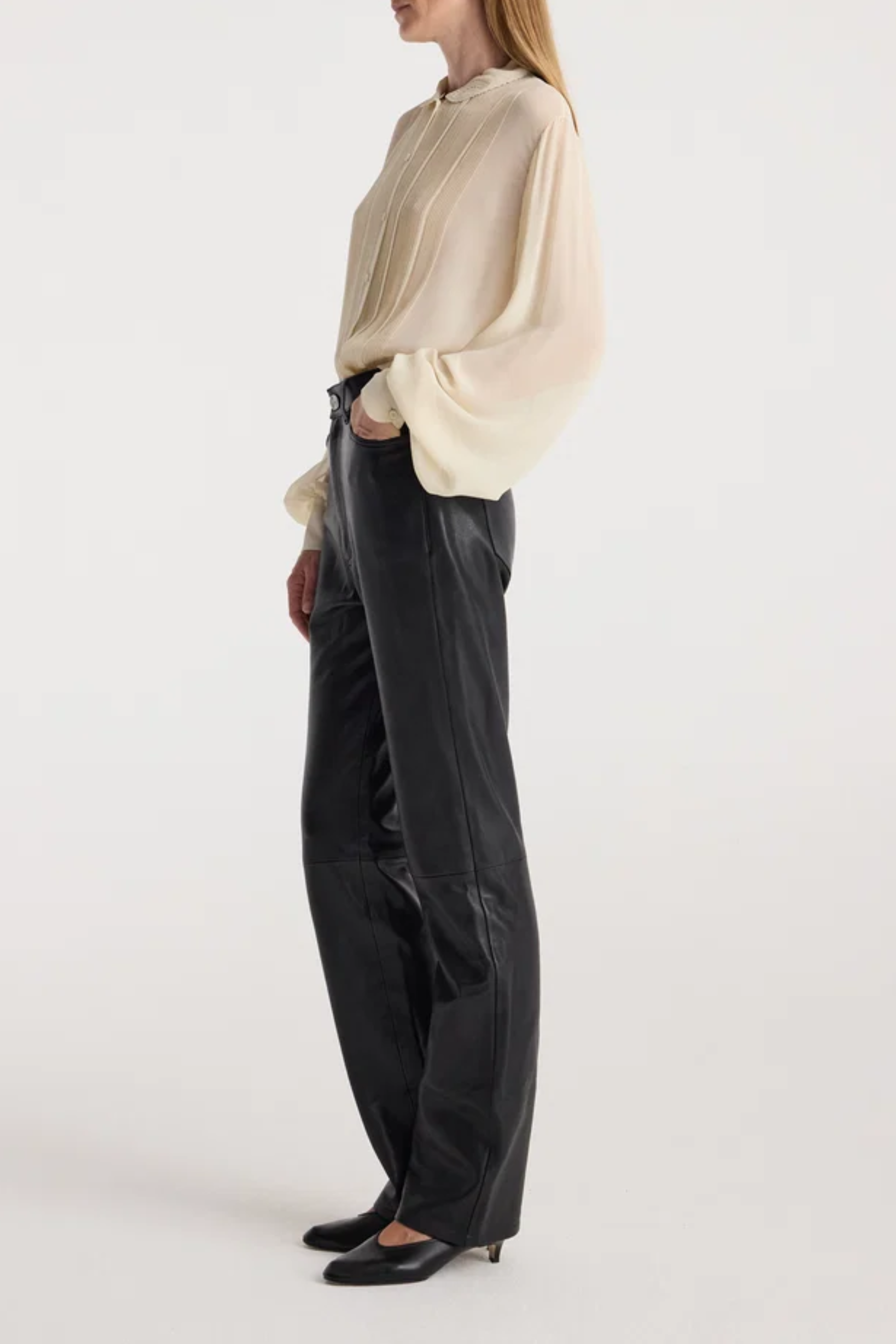 High-Waist Straight Leather Trousers