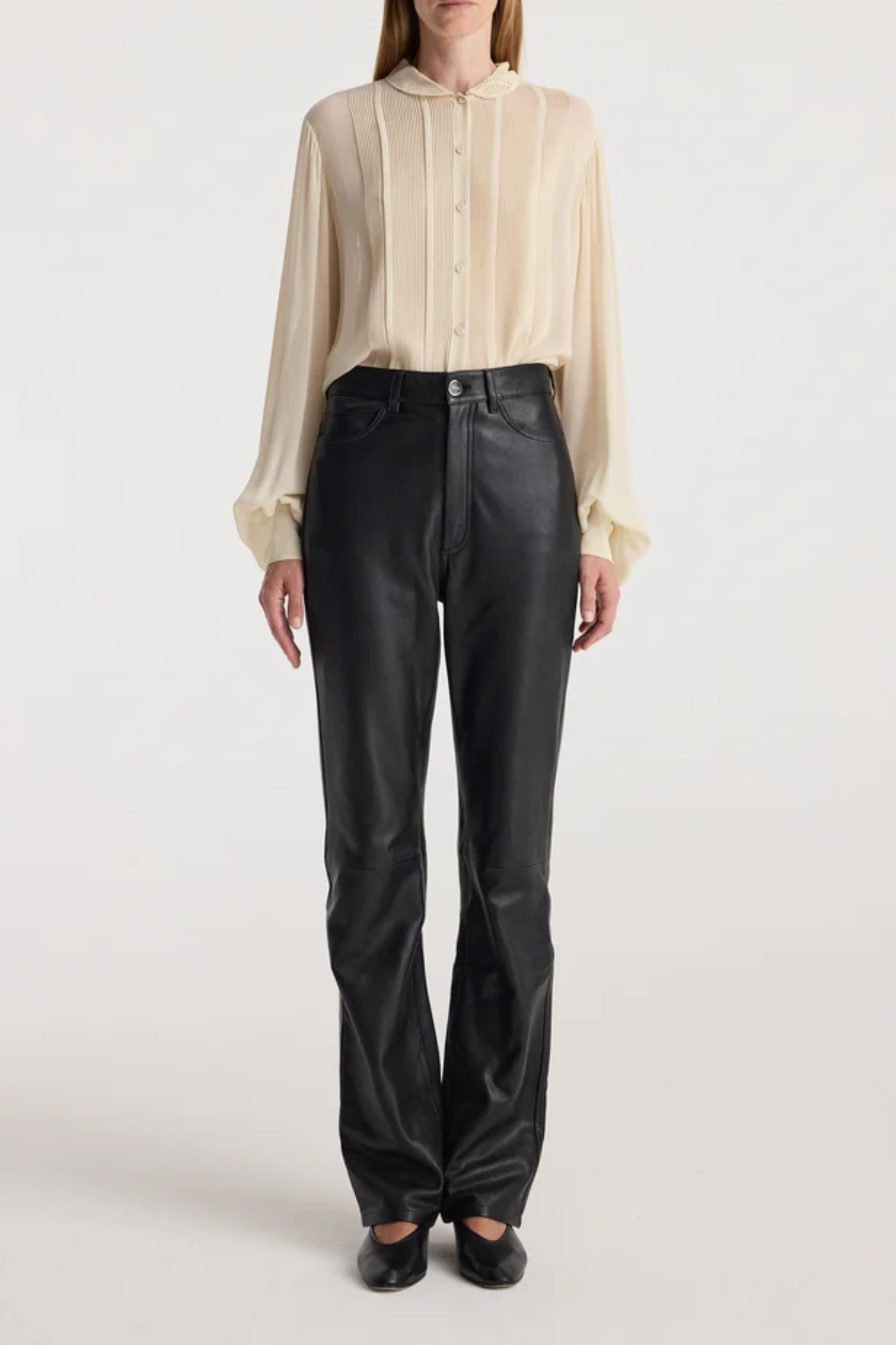 High-Waist Straight Leather Trousers
