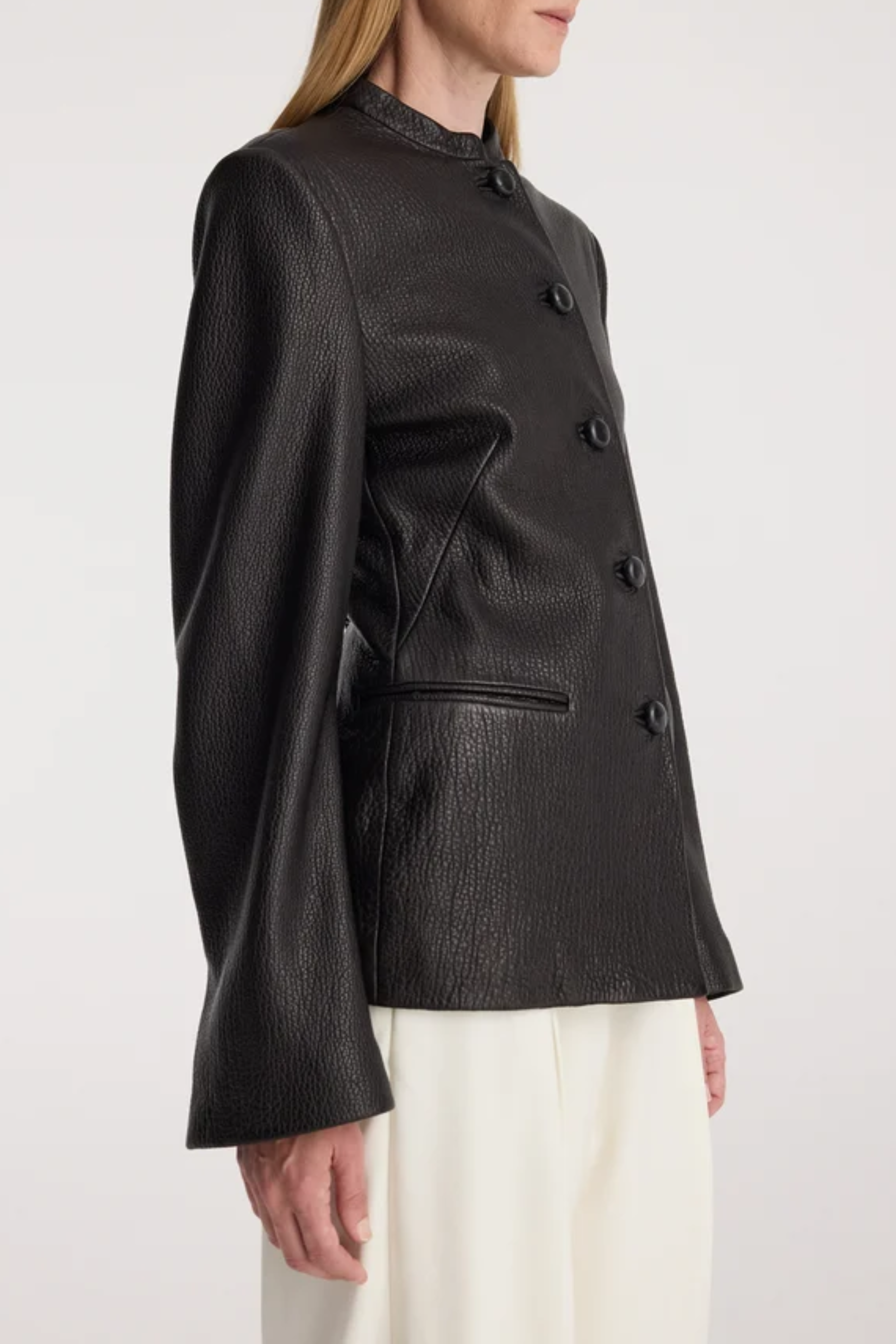 Shaped Grain Leather Jacket