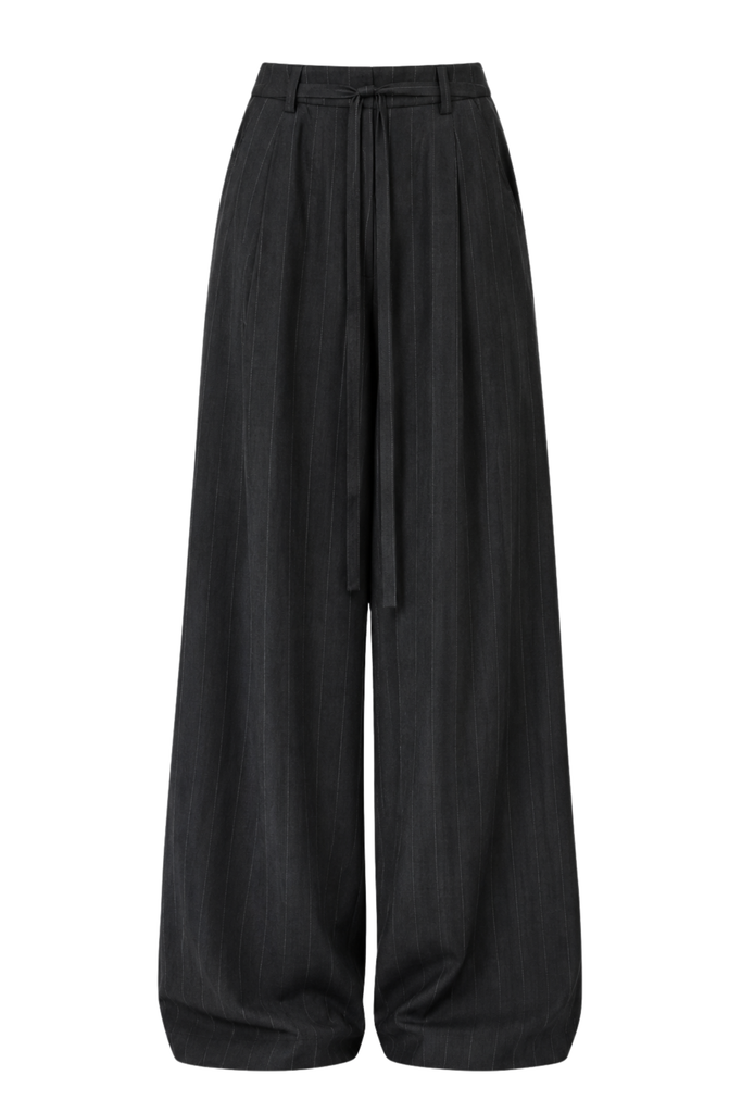 The Pinstripe Wide Leg Pleated Trouser