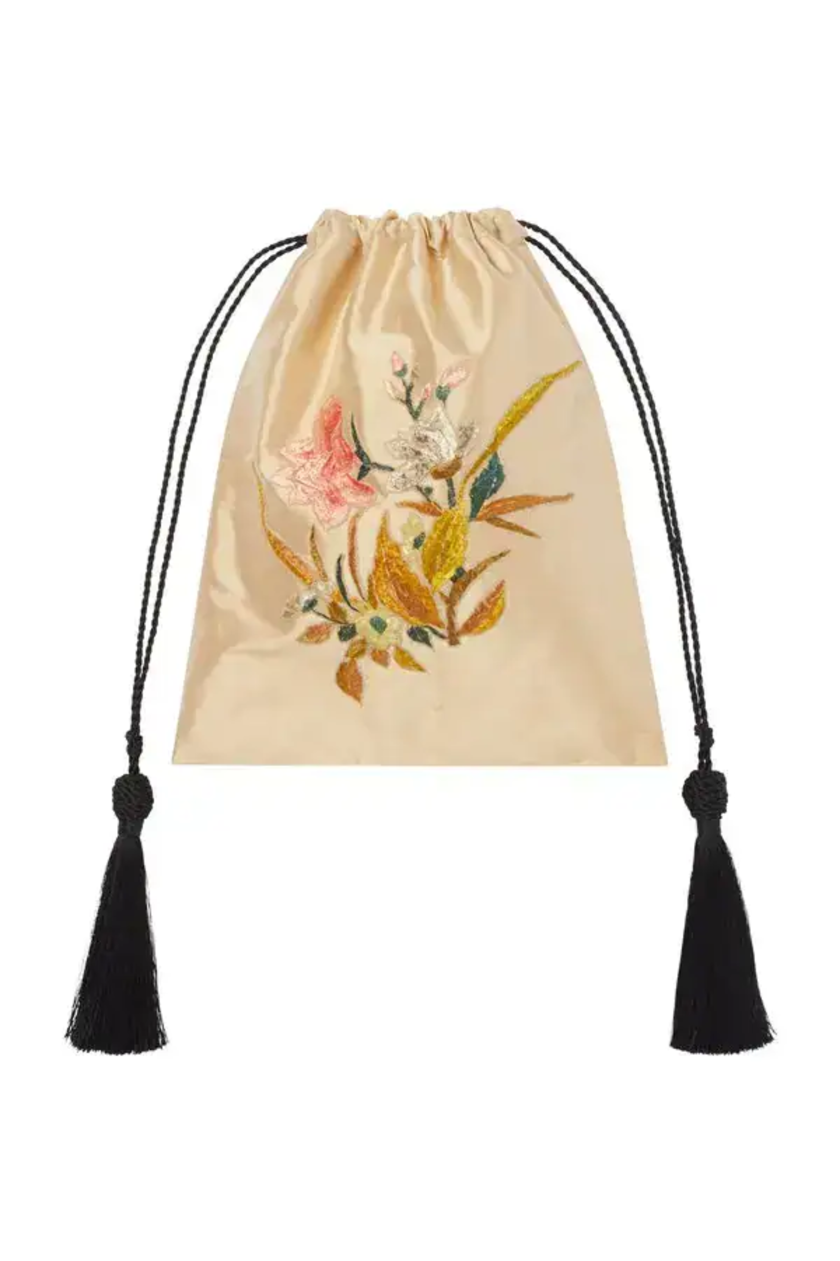 Embroidered Silk Cord Bag