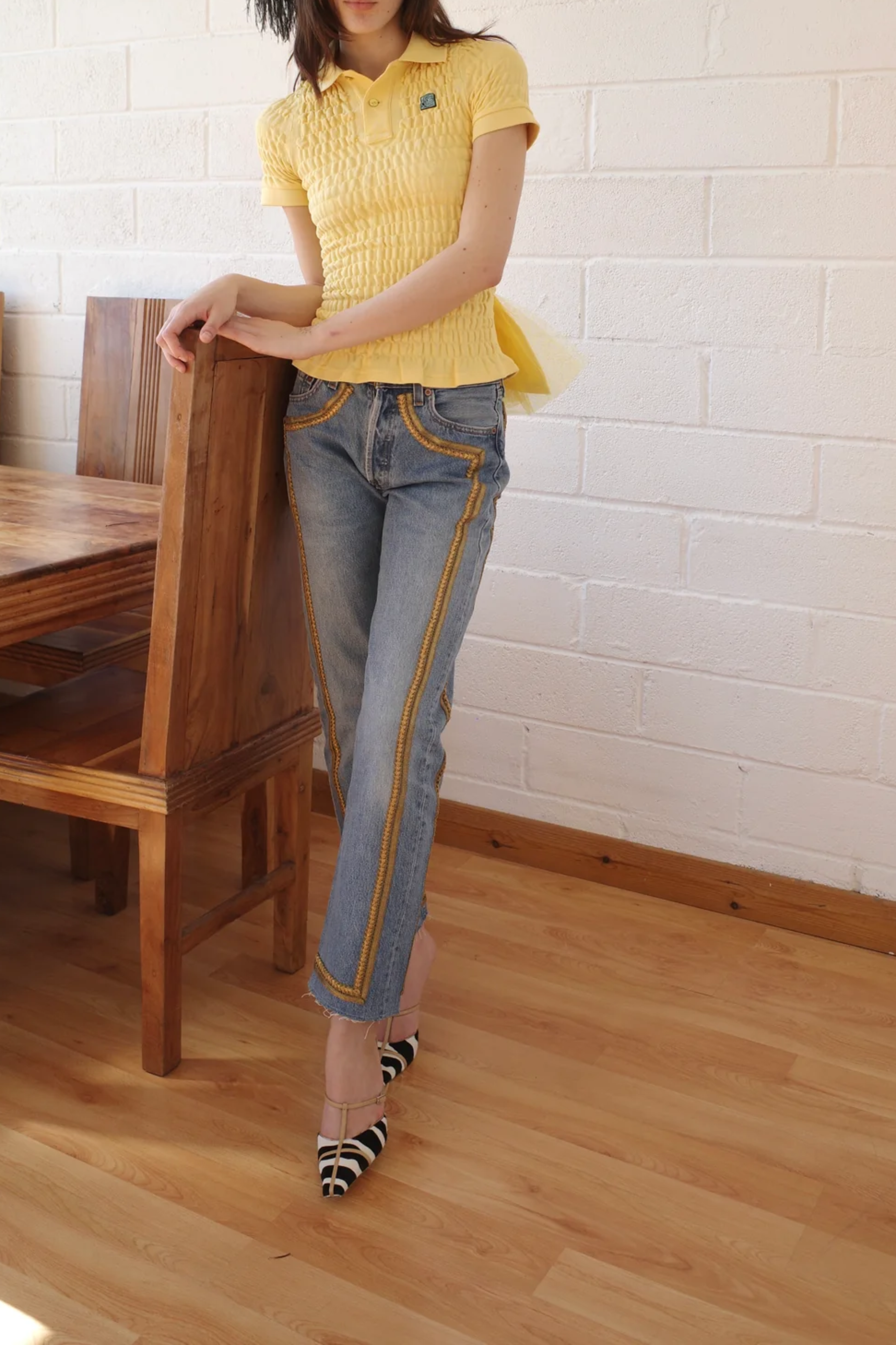 Reconstituted Denim And Bullion Jeans