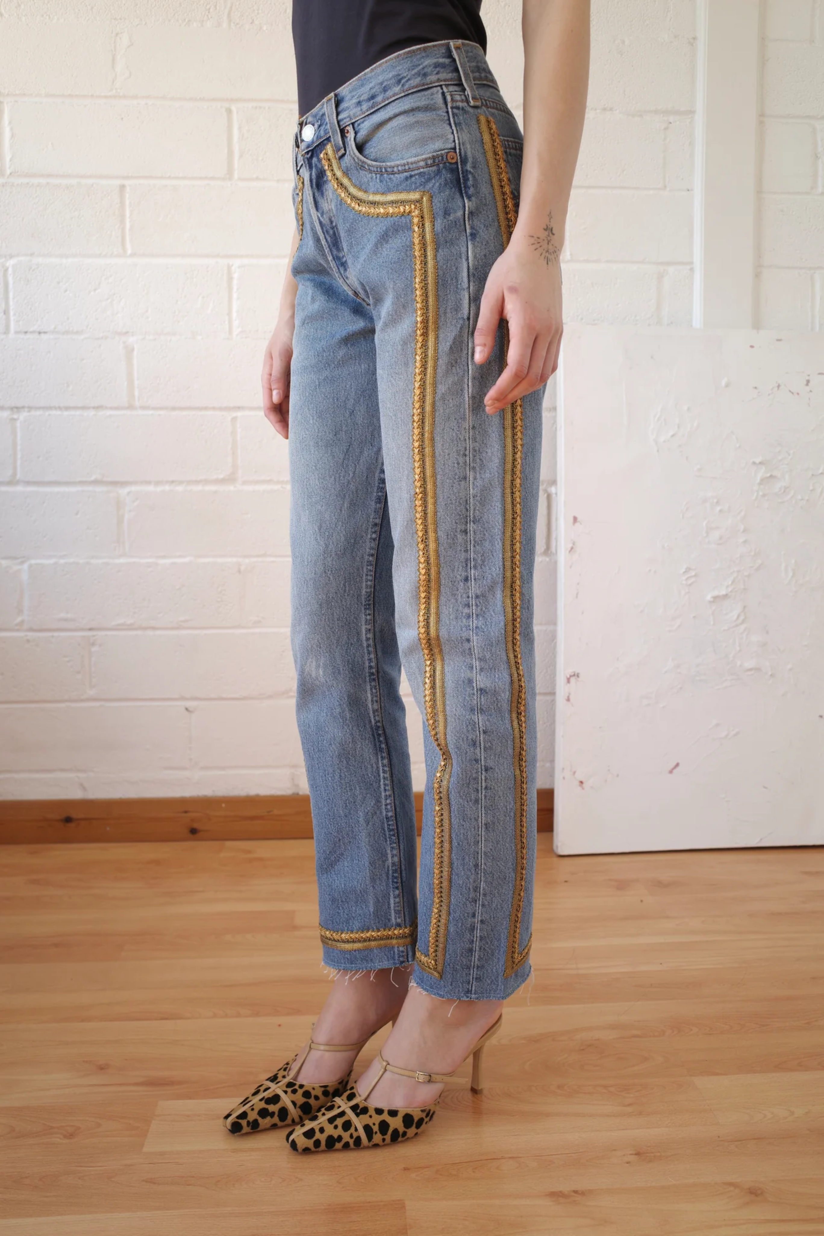 Reconstituted Denim And Bullion Jeans
