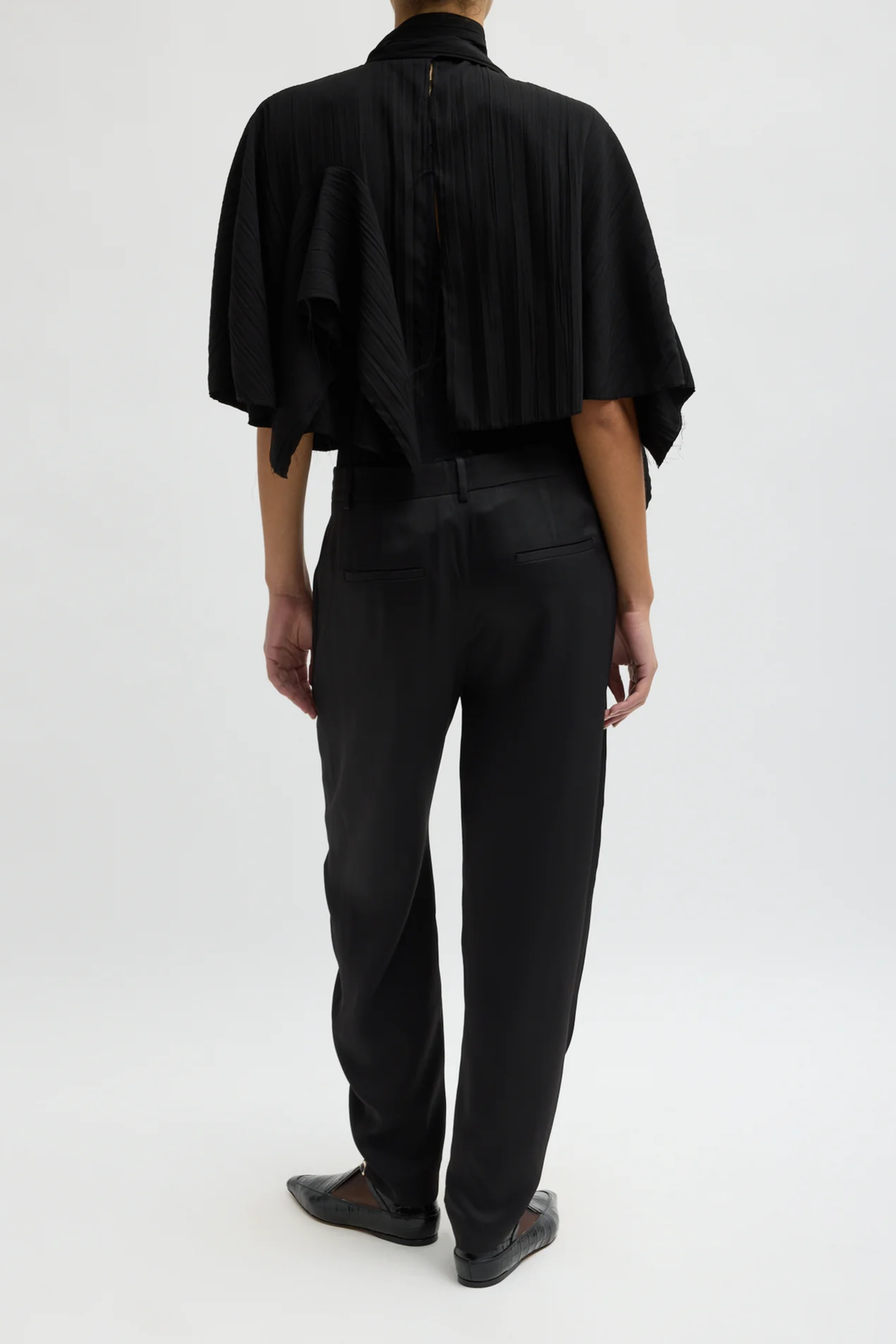 Creased Acetate Drape Cape Tie Top