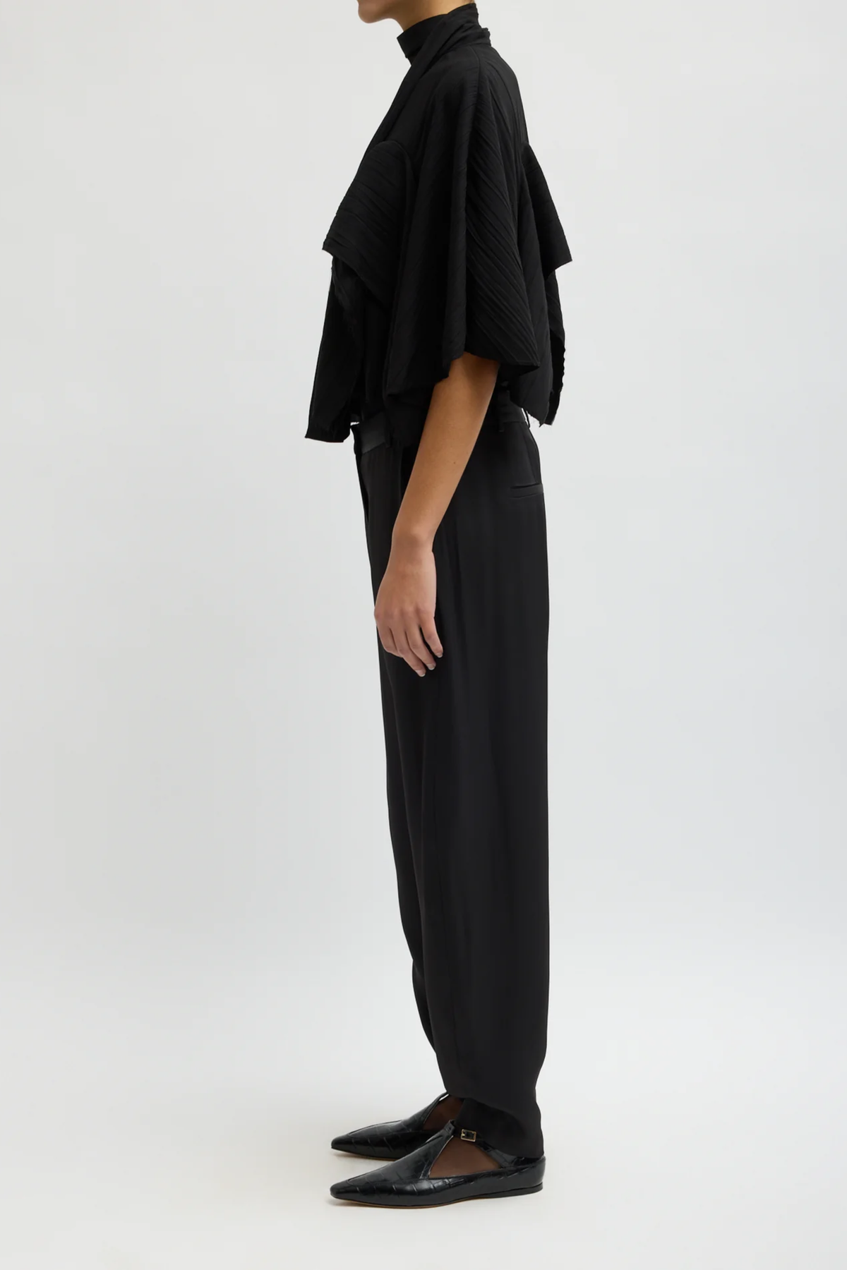 Creased Acetate Drape Cape Tie Top