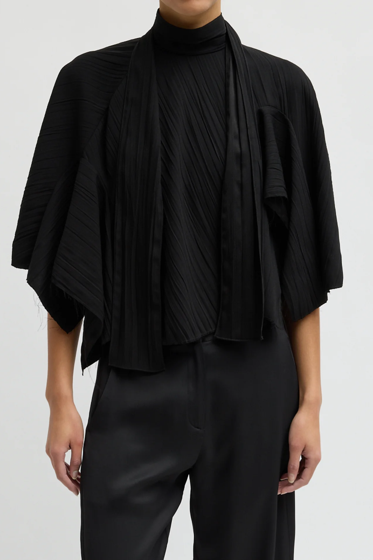Creased Acetate Drape Cape Tie Top