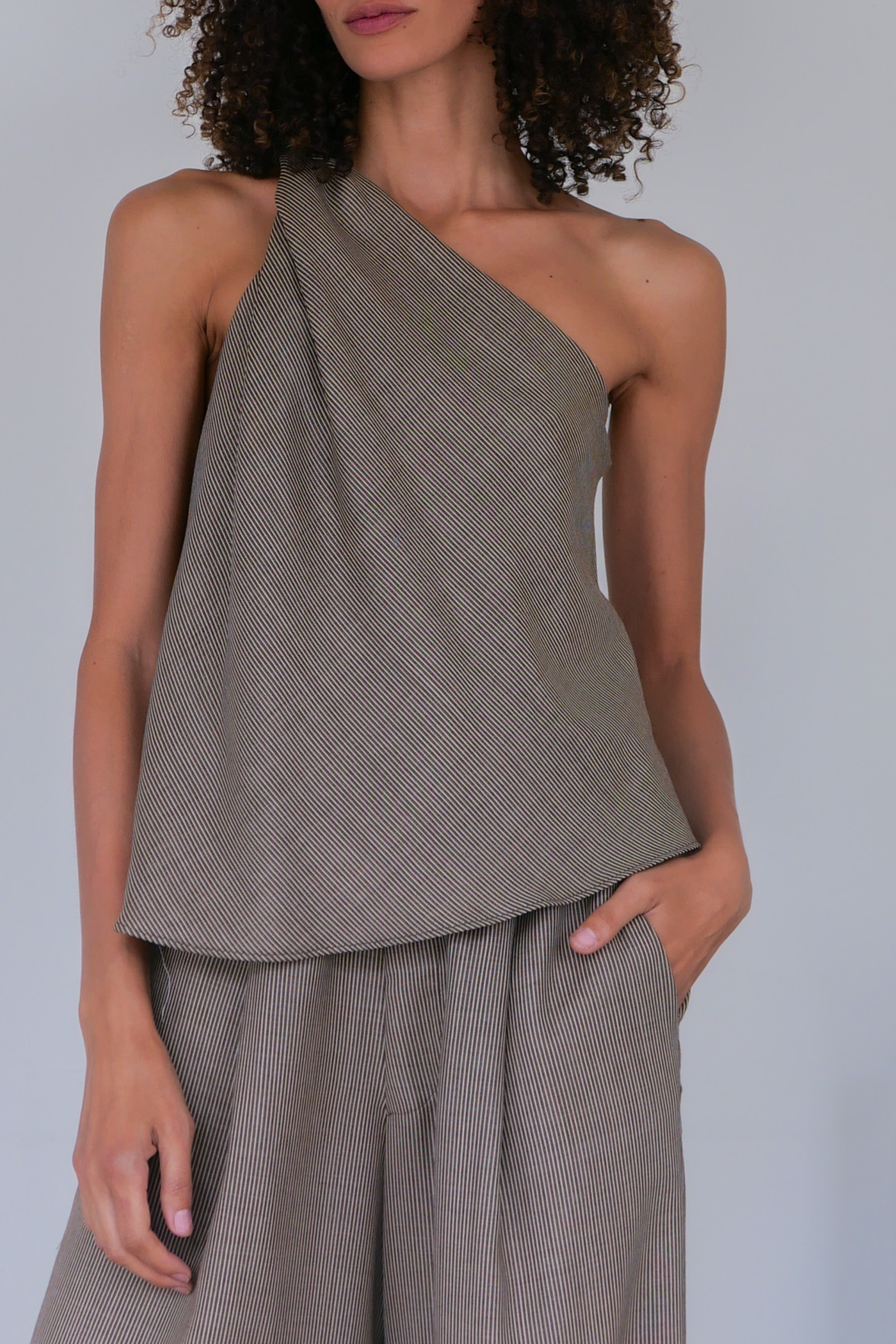 Stripe One Shoulder Top