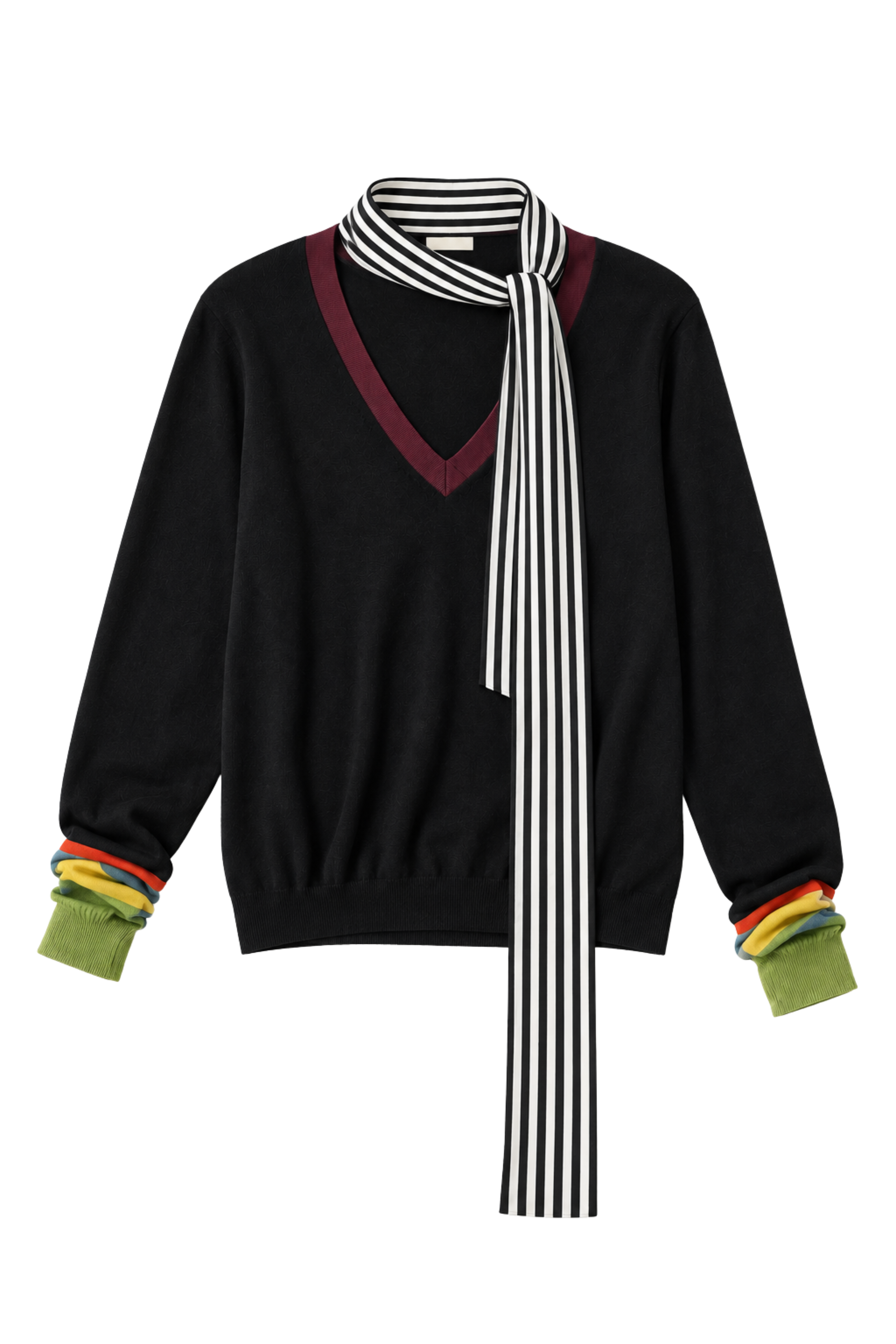 Silk Colorblocked V-Neck W/ Scarf