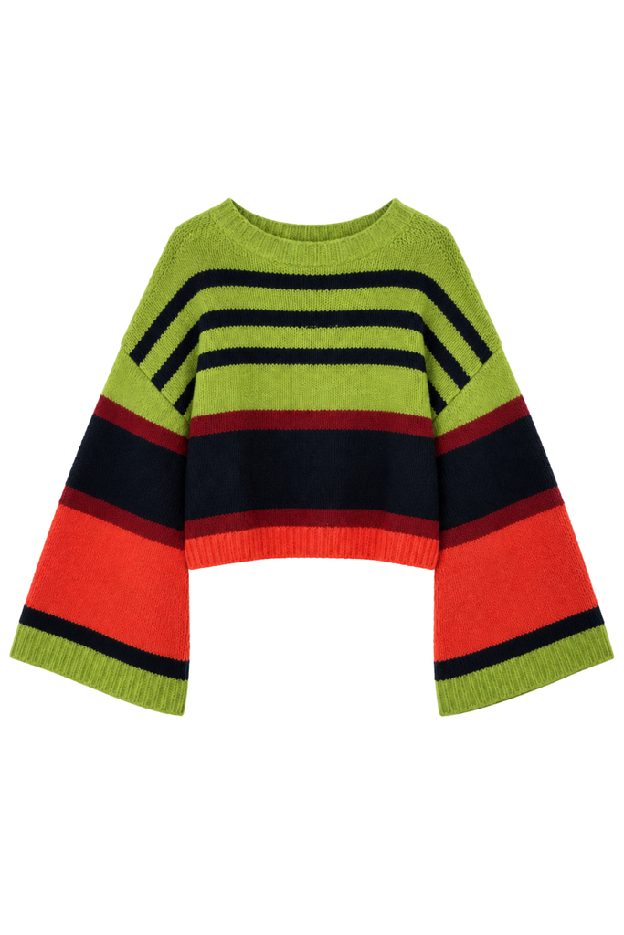 Cropped Striped Wool Boucle Sweater