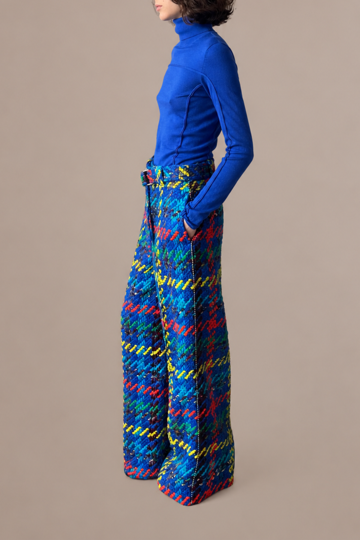 Crayon Tweed Wide Leg Flat Front Trouser