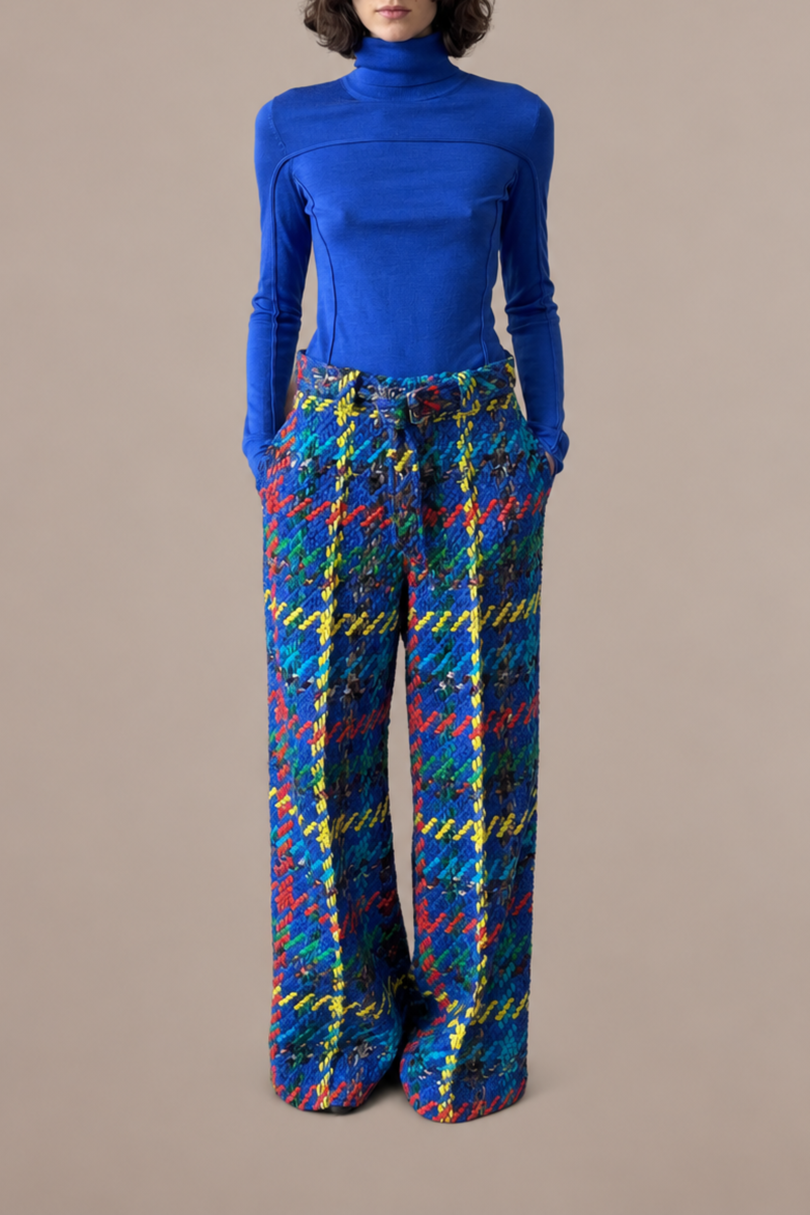 Crayon Tweed Wide Leg Flat Front Trouser