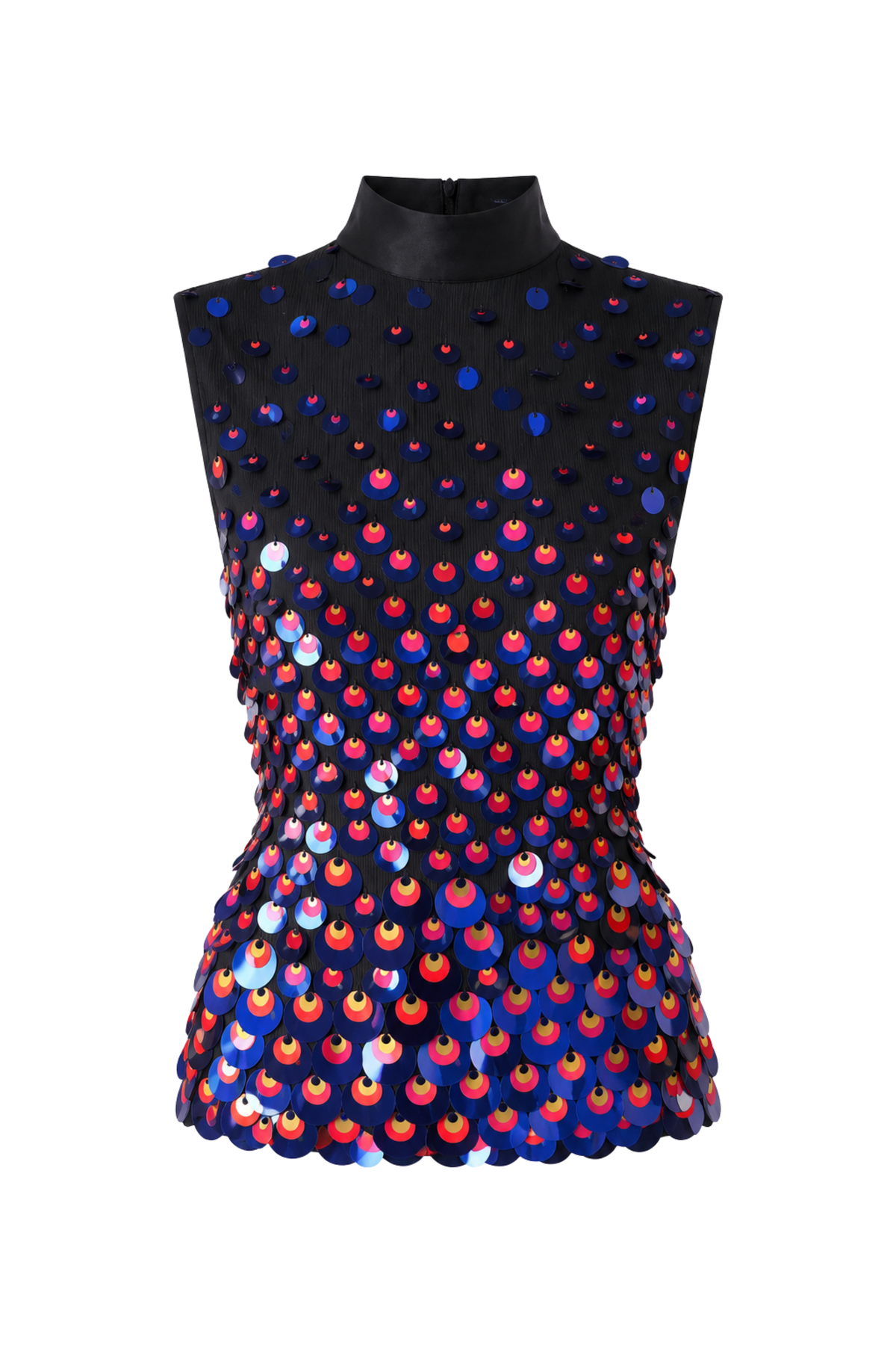 Silk Embellished Mock Neck Shell