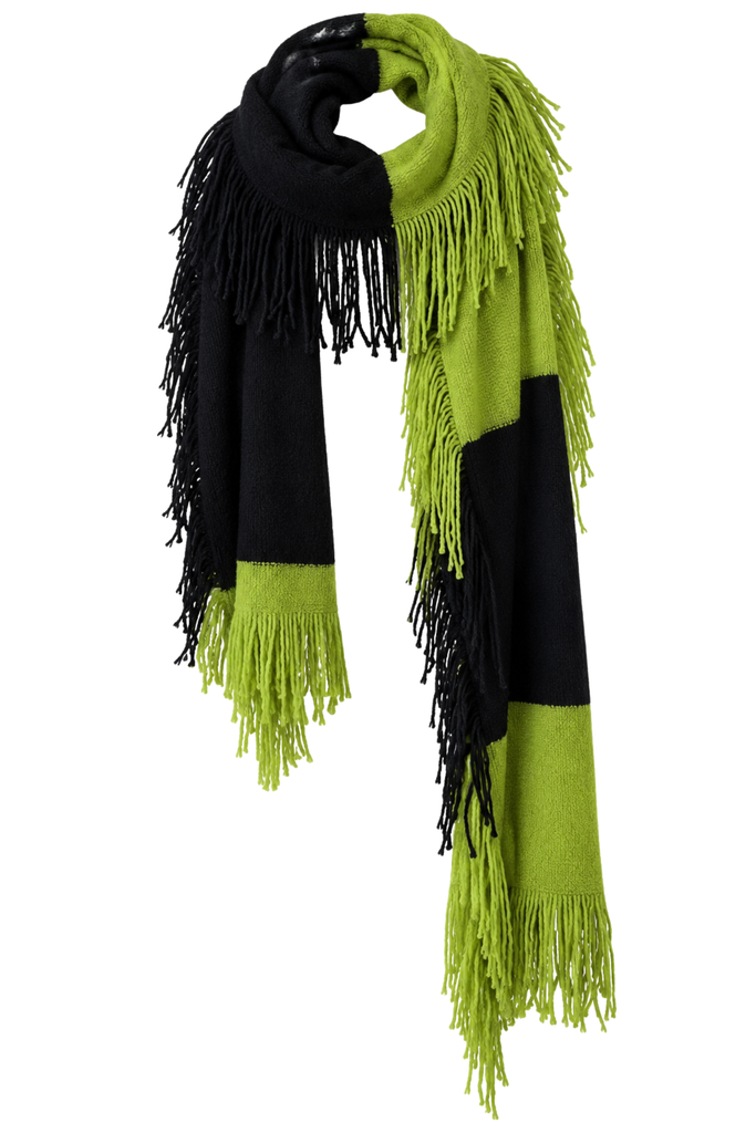 Striped Wool Boucle Fringed Knit Wrap