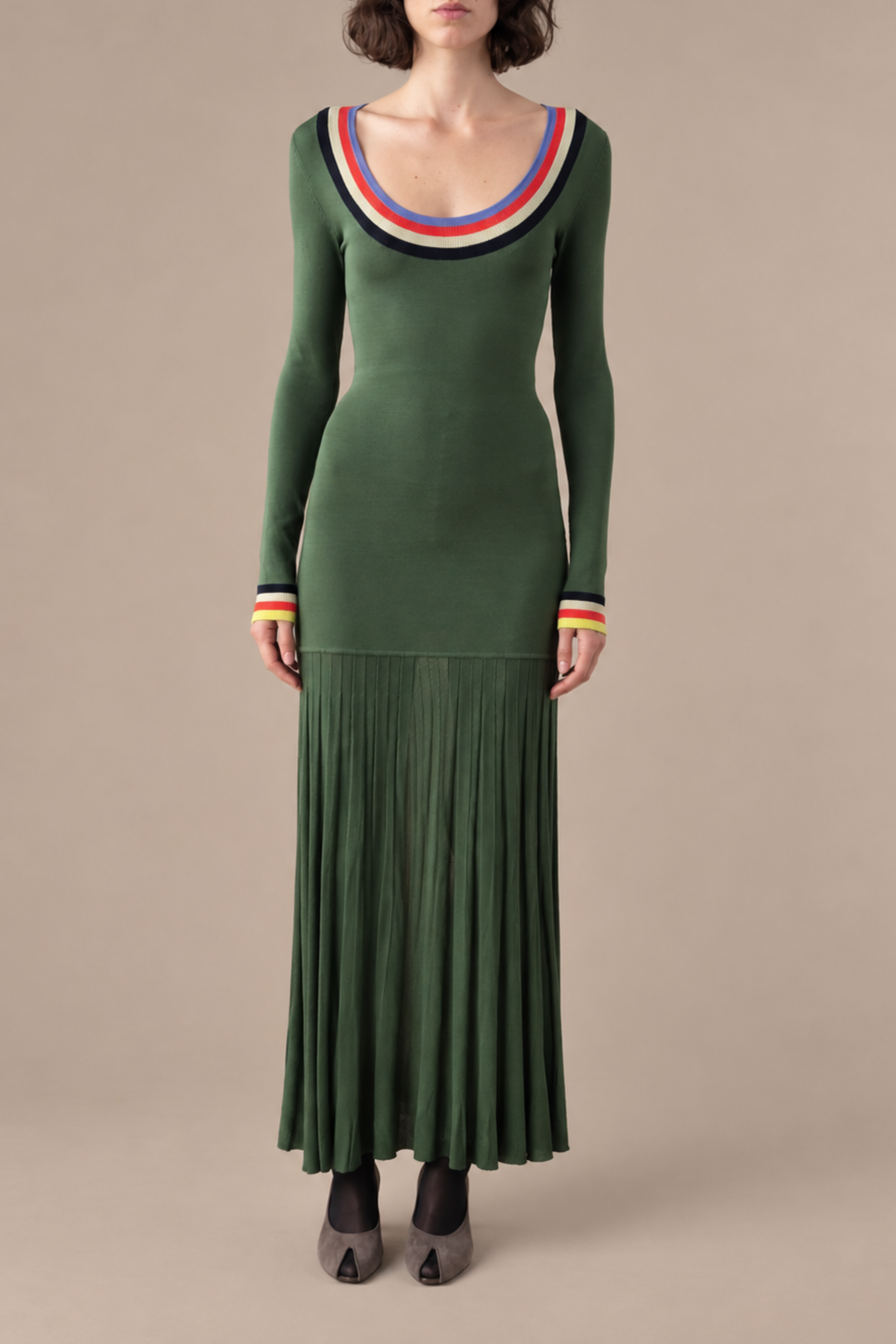 Saucer Neck Long Sleeve Maxi Dress