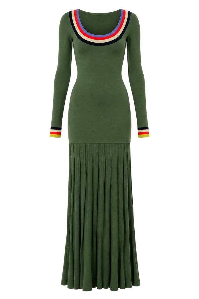Saucer Neck Long Sleeve Maxi Dress