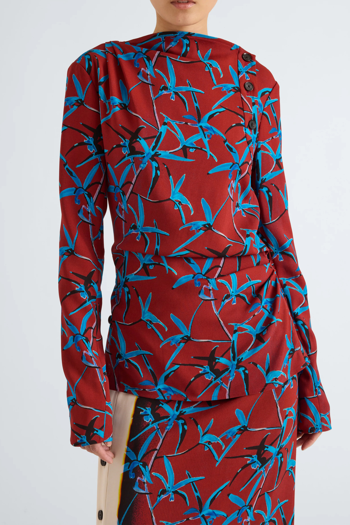 Anais Top in in Printed Stretch Cady Madder Multi