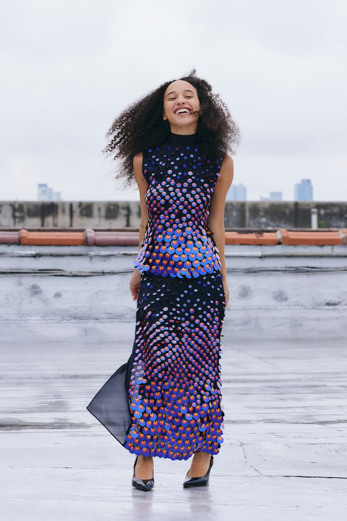 Silk Embellished Mock Neck Shell