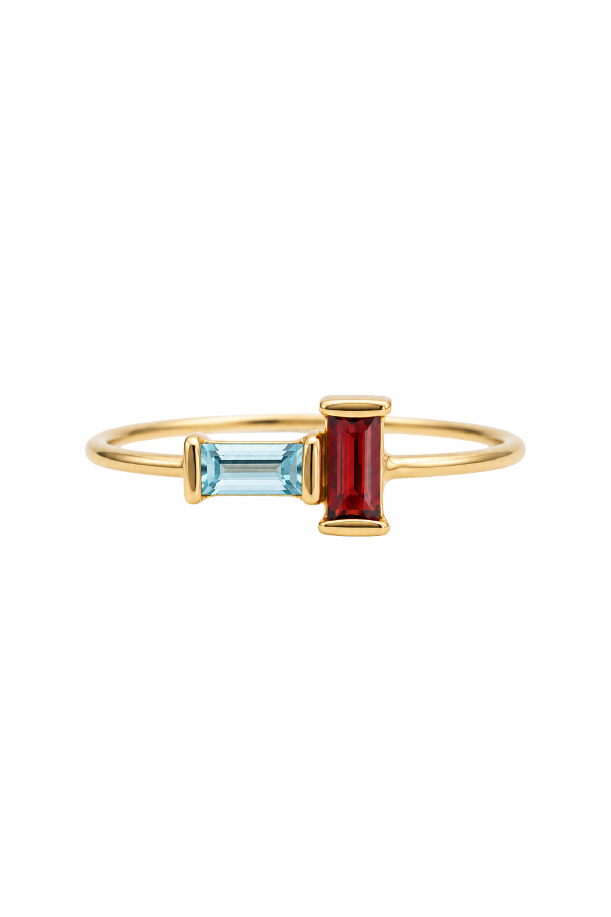 Tu Y Yo Baguette Ring - Aquamine/Garnet