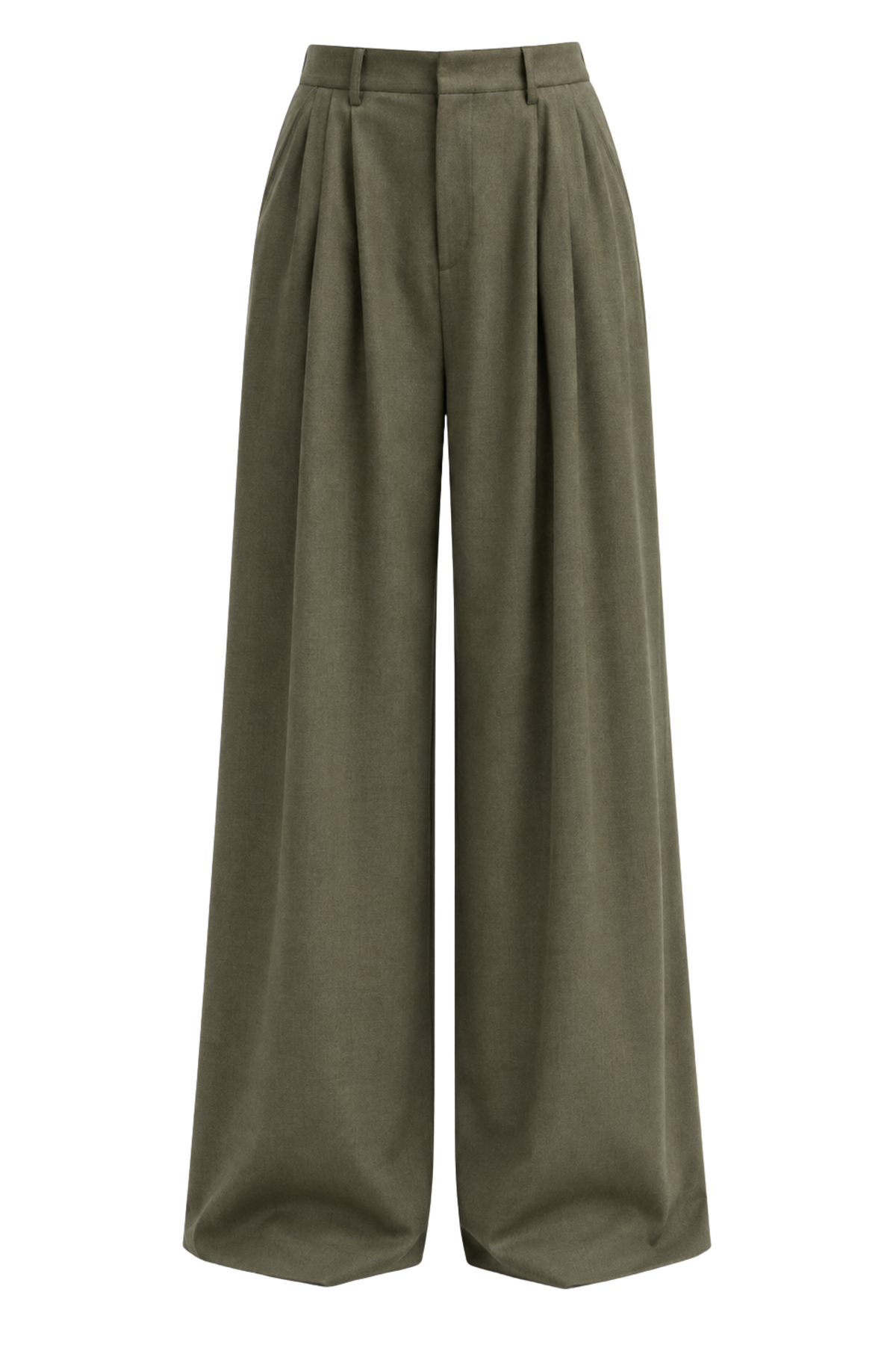 Cozy Flannel Triple Pleat Pant - Army Green