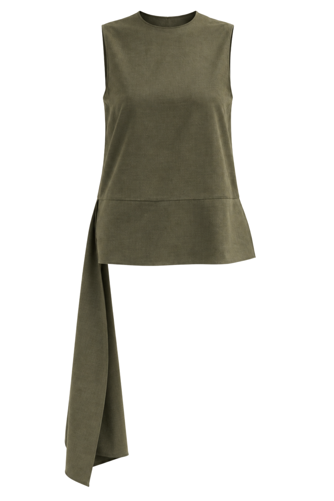 Cozy Flannel Asymmetrical Sleeveless Top - Army Green
