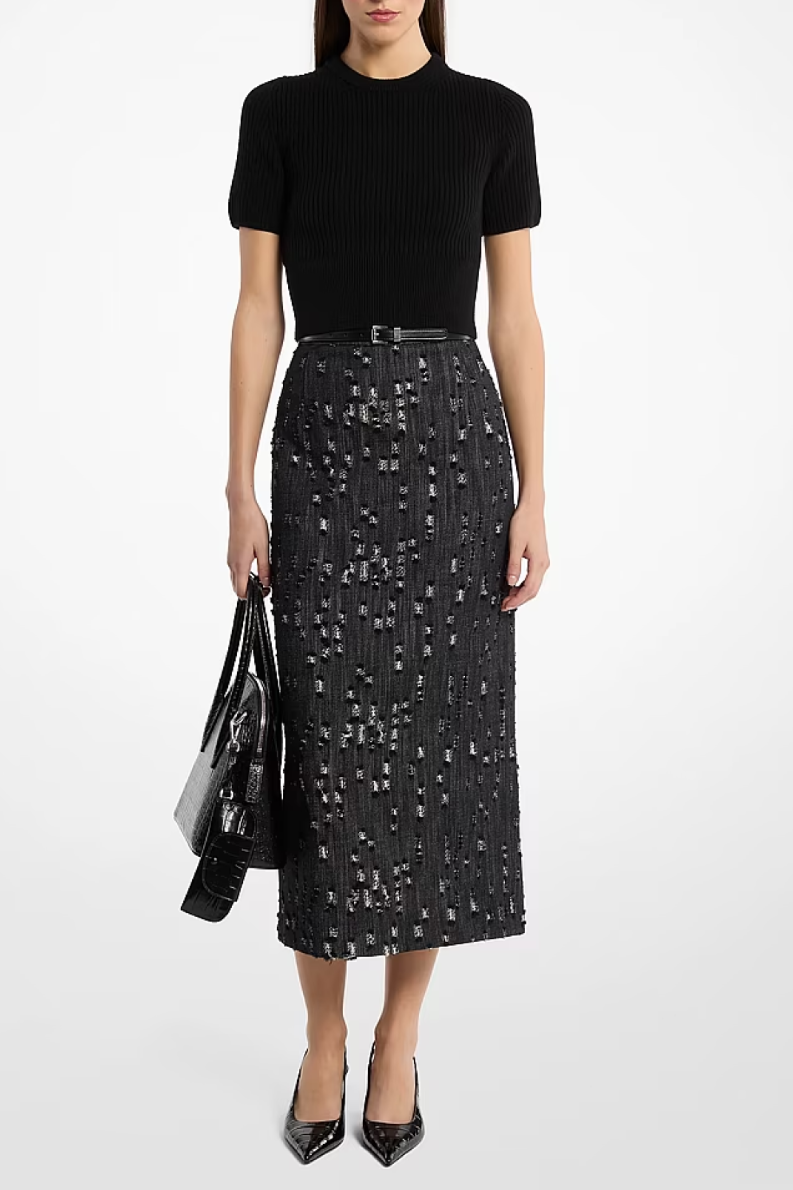Frayed Denim Pencil Skirt