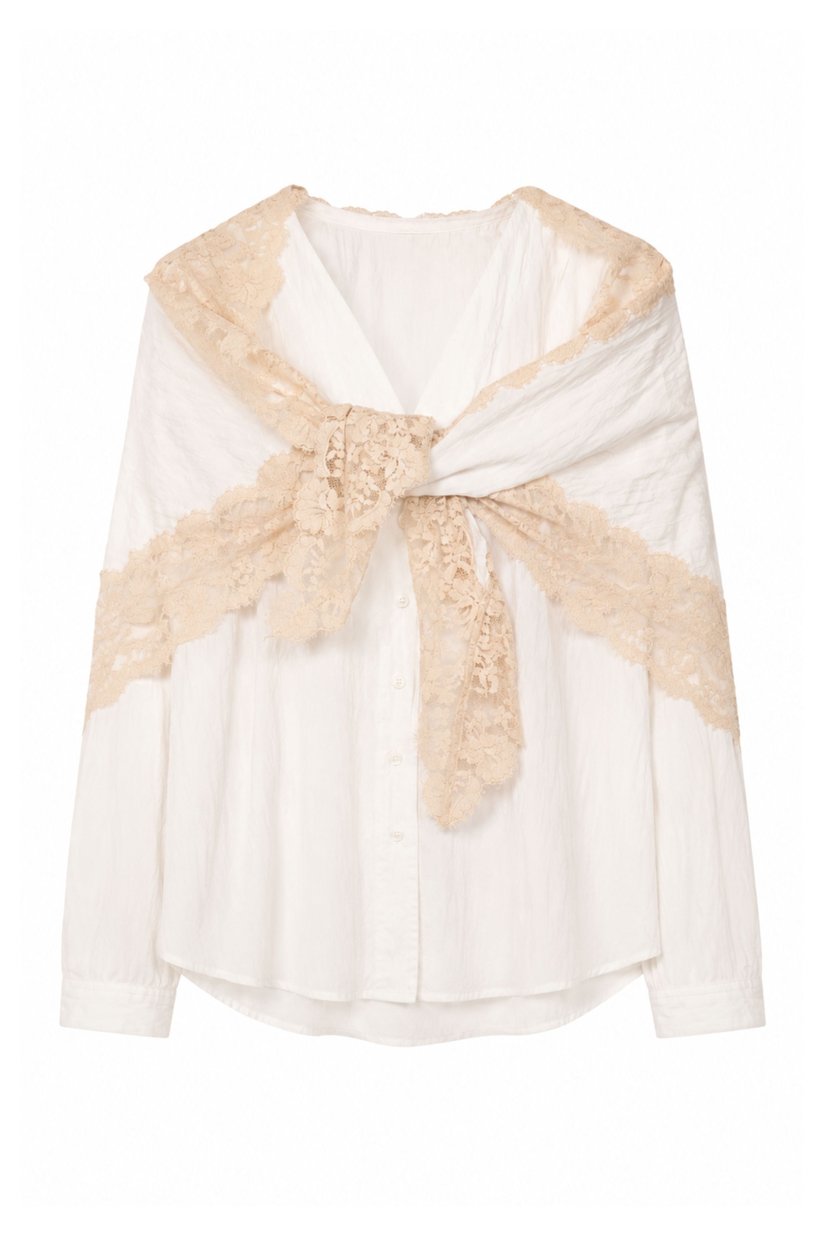 Lisette Solid Long-Sleeve Blouse With Lace Scarf