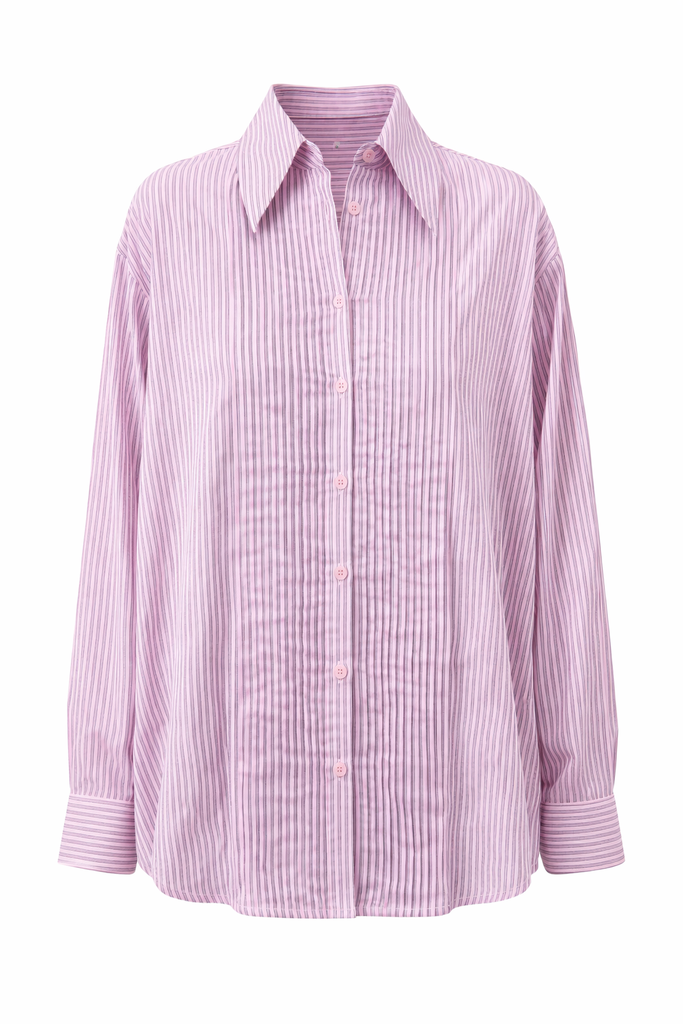 Ultra Light Silk Tencel Striped Pintucked Shirt