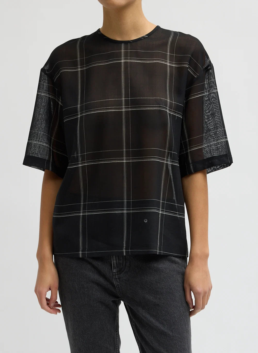 Sheer Wool Gauze Check Easy T - Black Multi